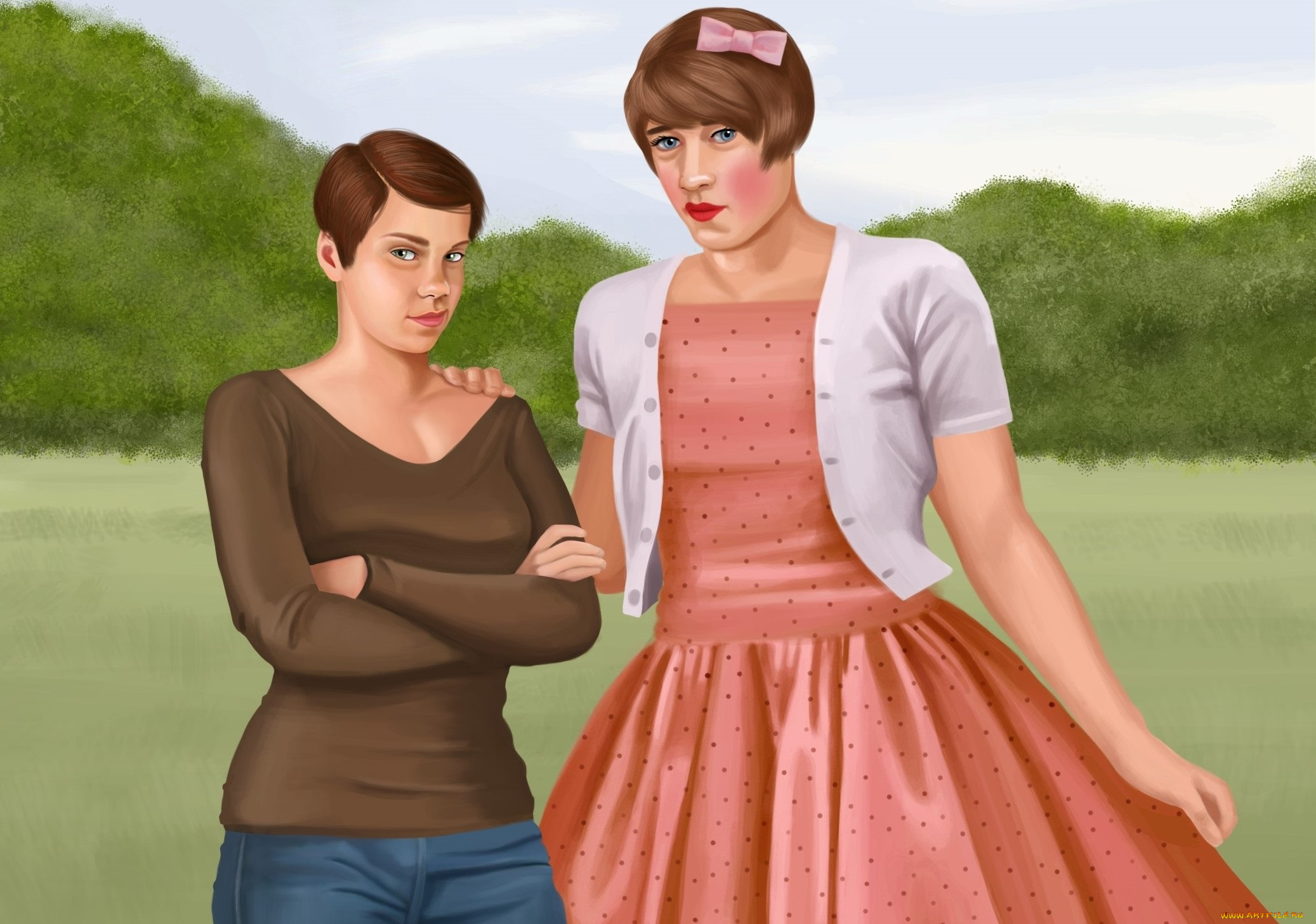 векторная, графика, девушки, фон