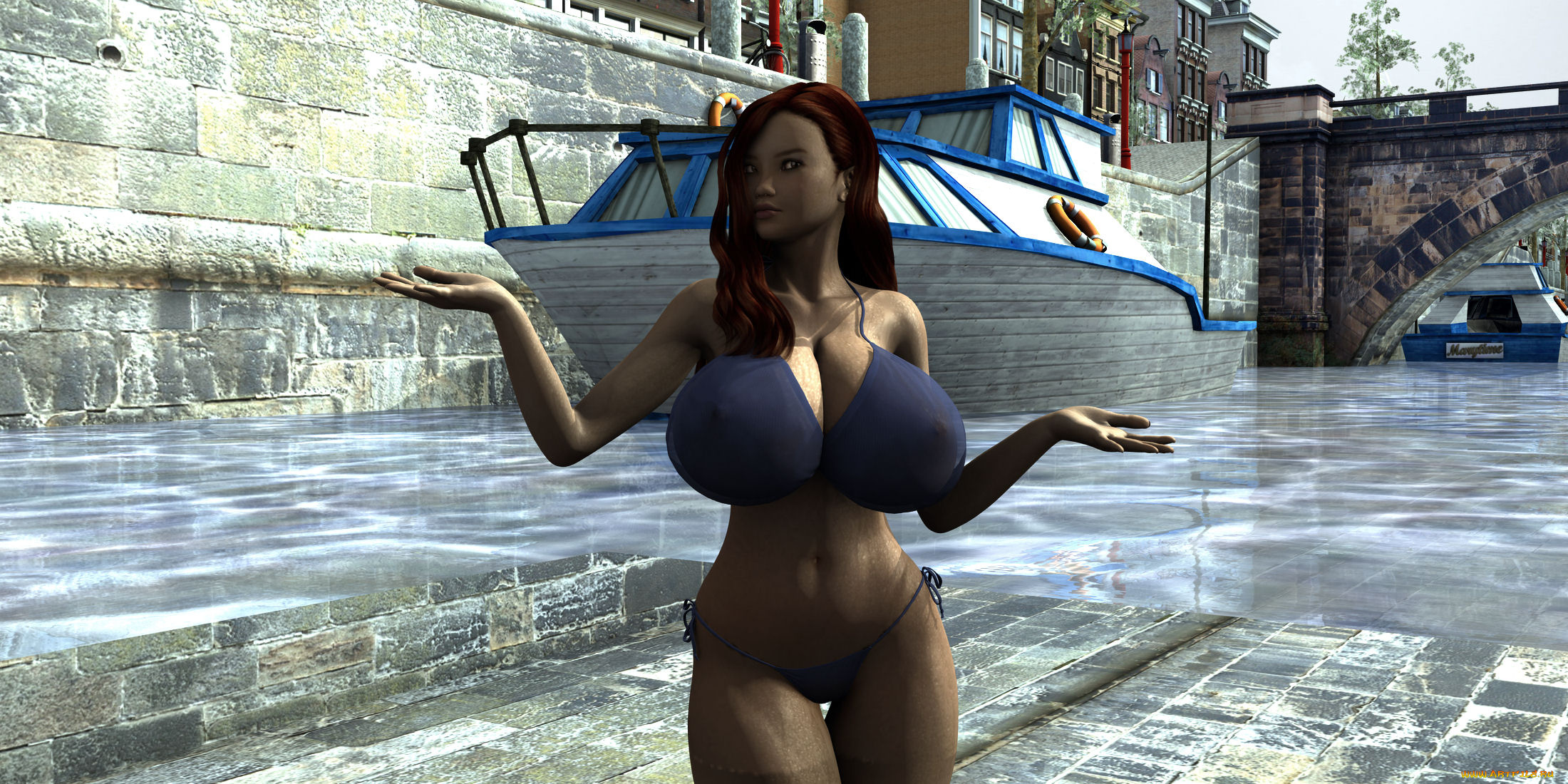 3д, графика, люди, , people, девушка, яхта, взгляд