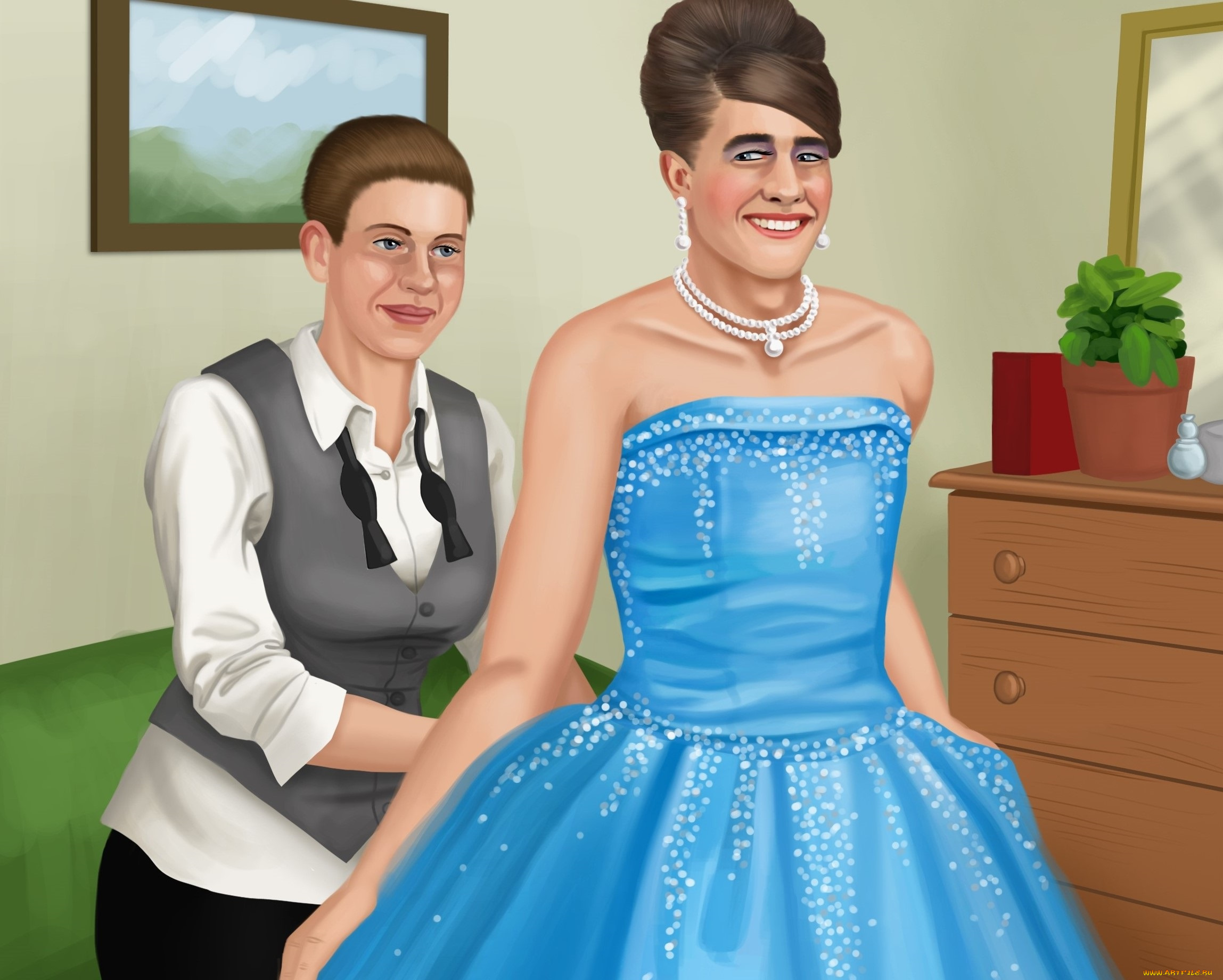 векторная, графика, девушки, улыбка