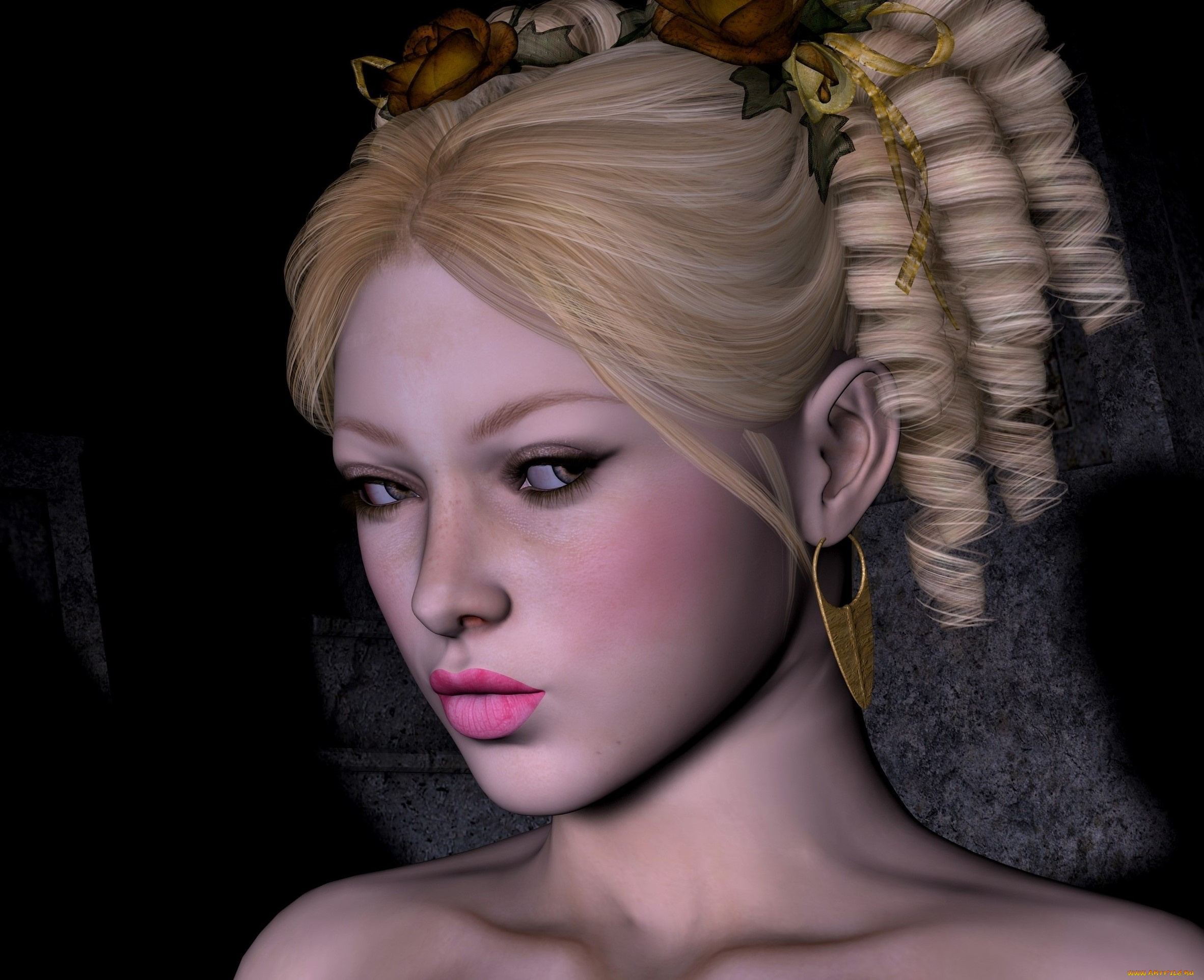 3д, графика, портрет, , portraits, фон, блондинка, девушка, взгляд