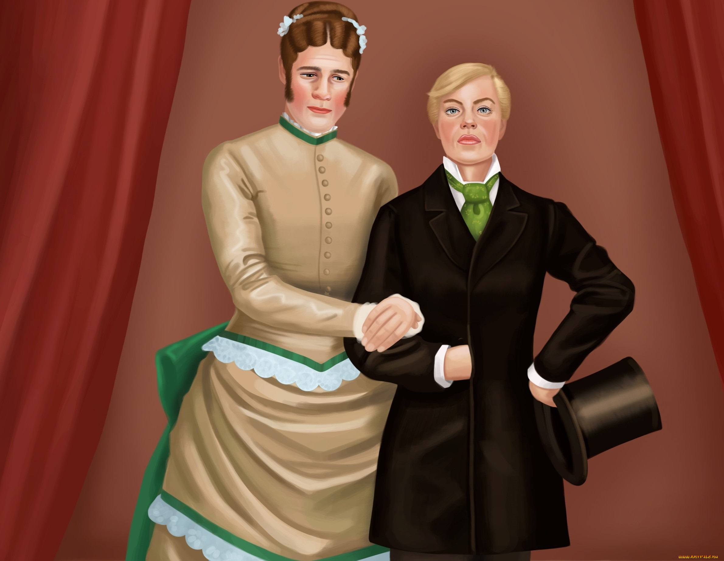 векторная, графика, люди, девушка, мужчина