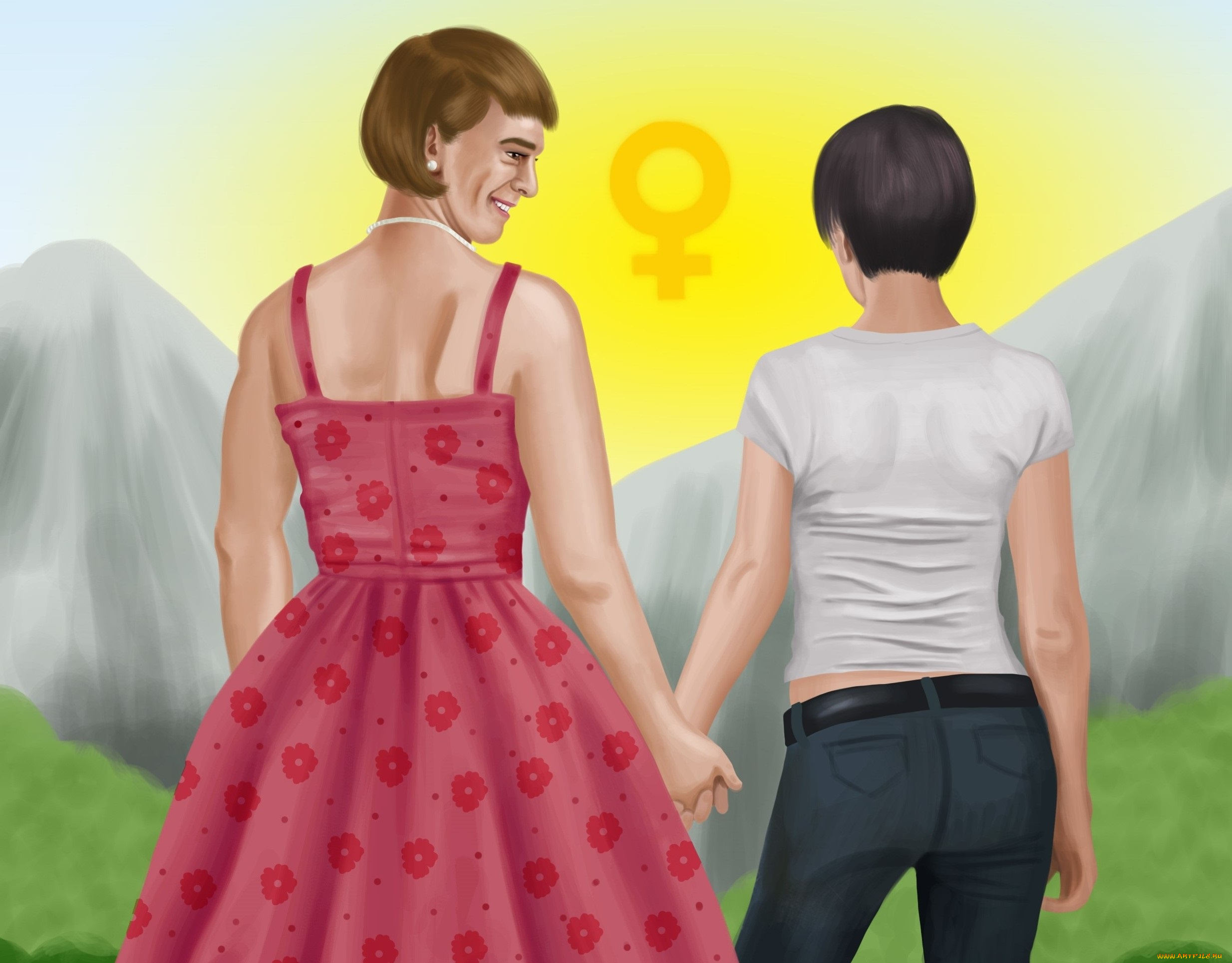 векторная, графика, люди, взгляд, девушка