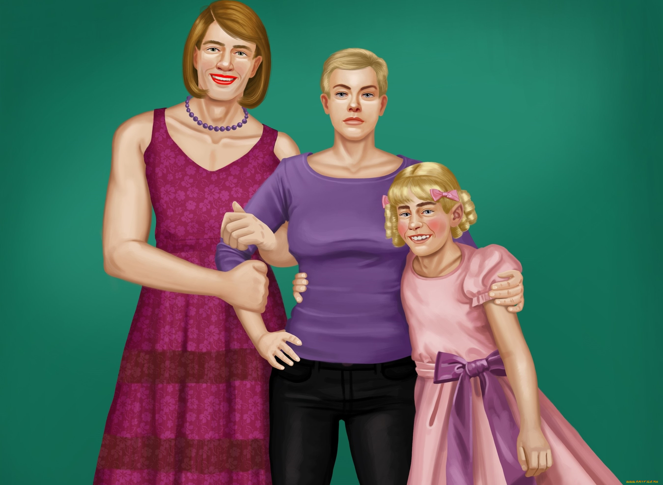 векторная, графика, девушки, улыбка