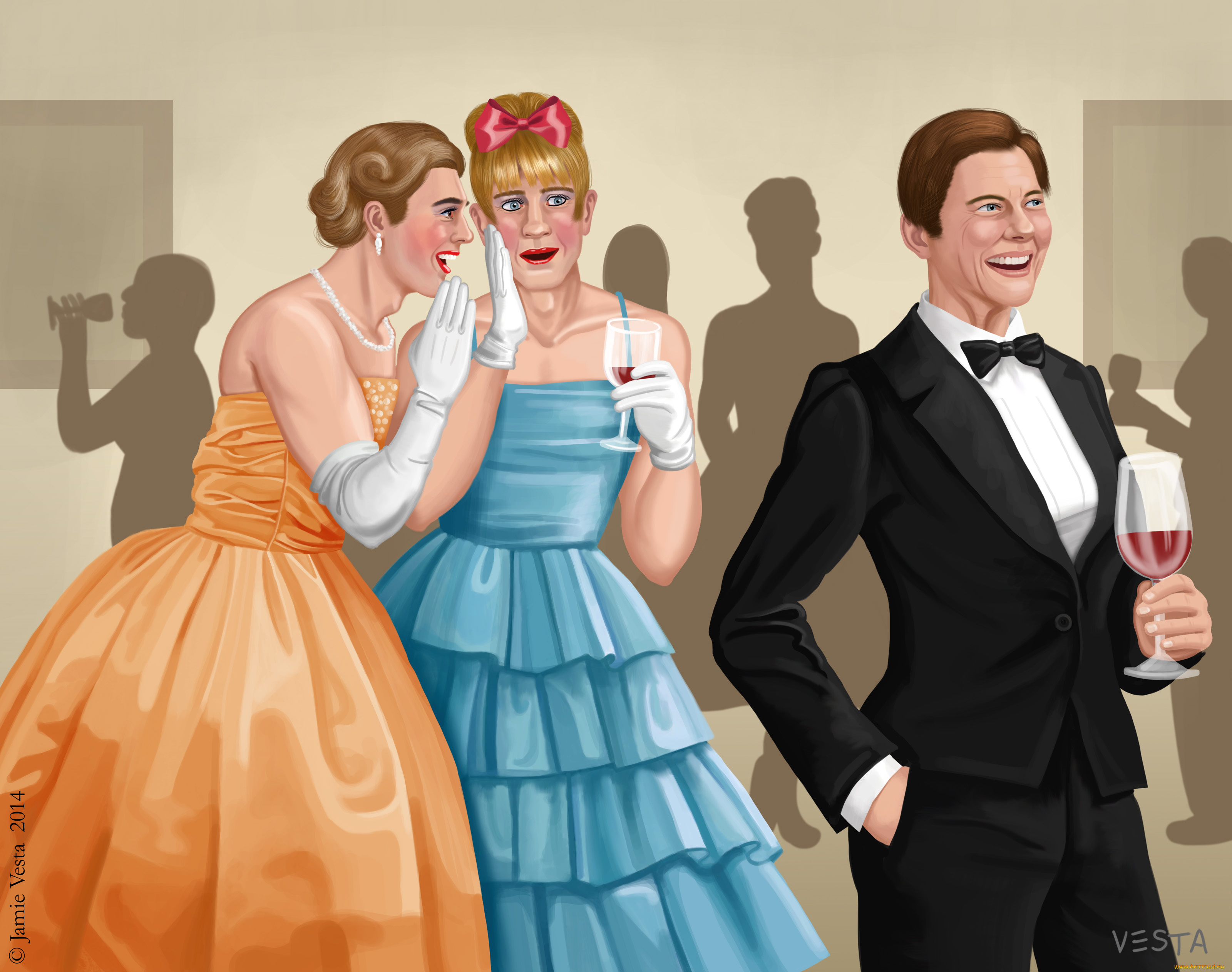 векторная, графика, люди, мужчина, девушки