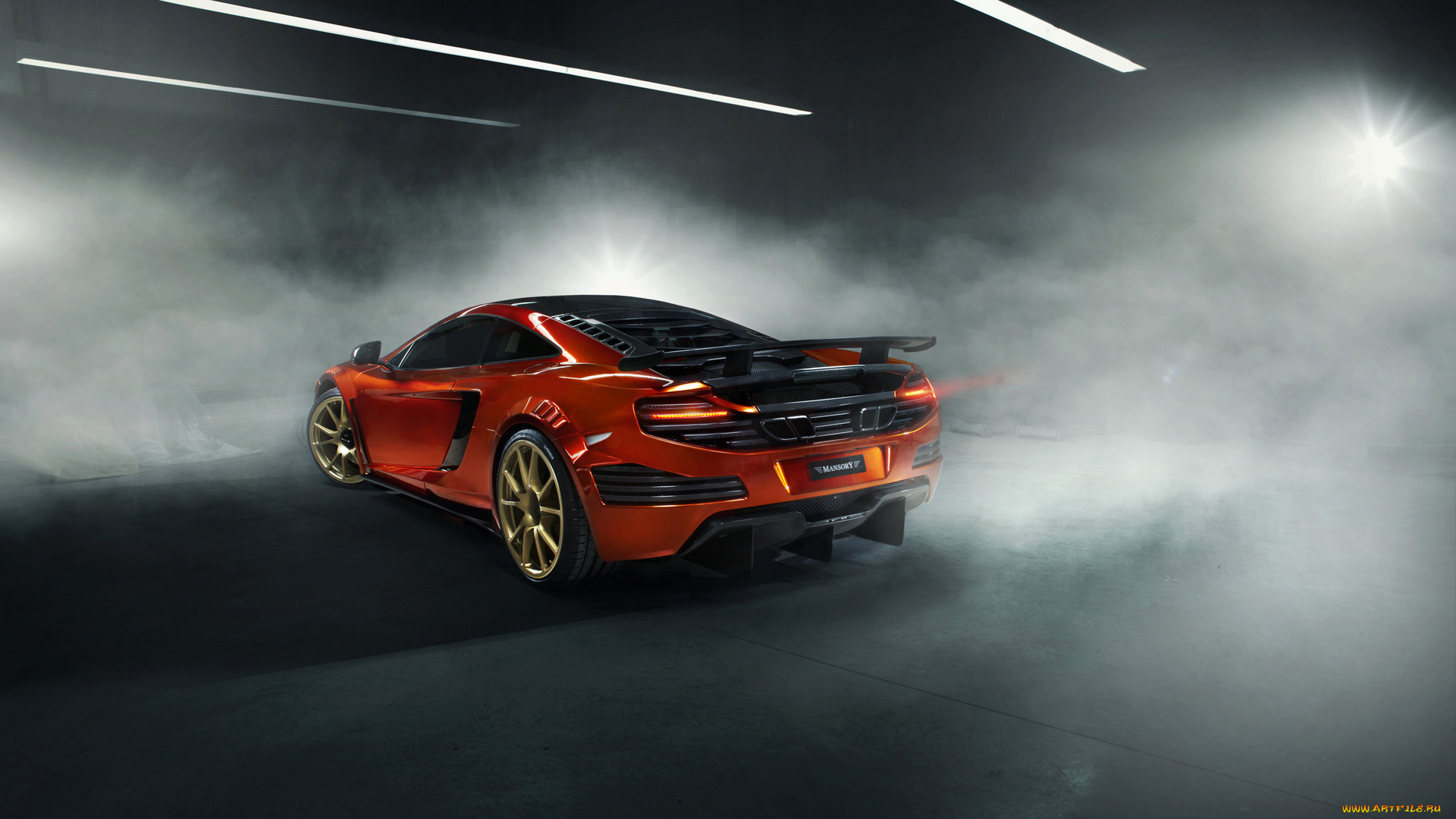 автомобили, mclaren, туман, свет, оранжевый, mansony, макларен, mp4-12c