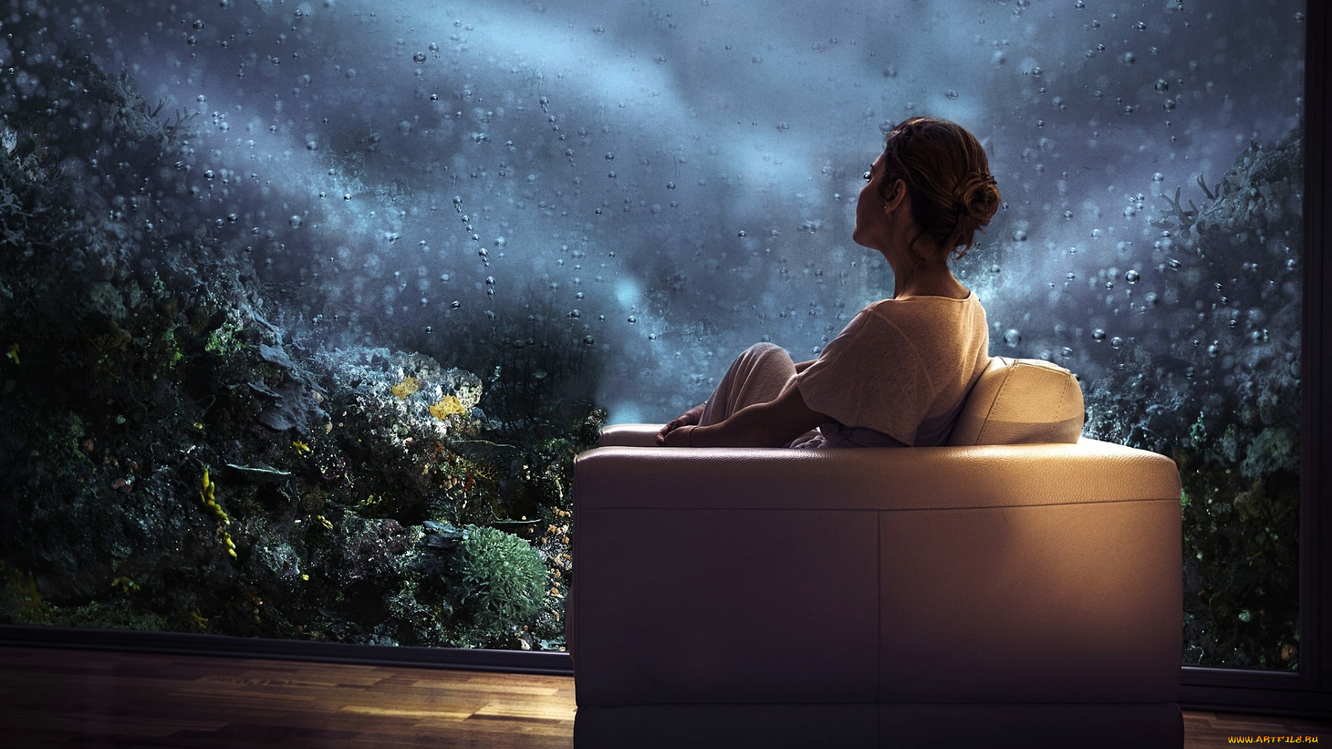 девушки, -unsort, , брюнетки, , шатенки, настроение, кресло, девушка, аквариум