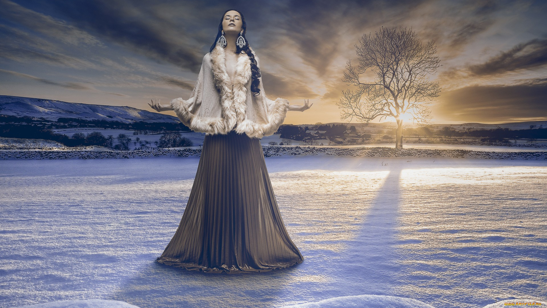 девушки, -unsort, , брюнетки, , шатенки, thais, silva, мольба, зима, снег, дерево, природа