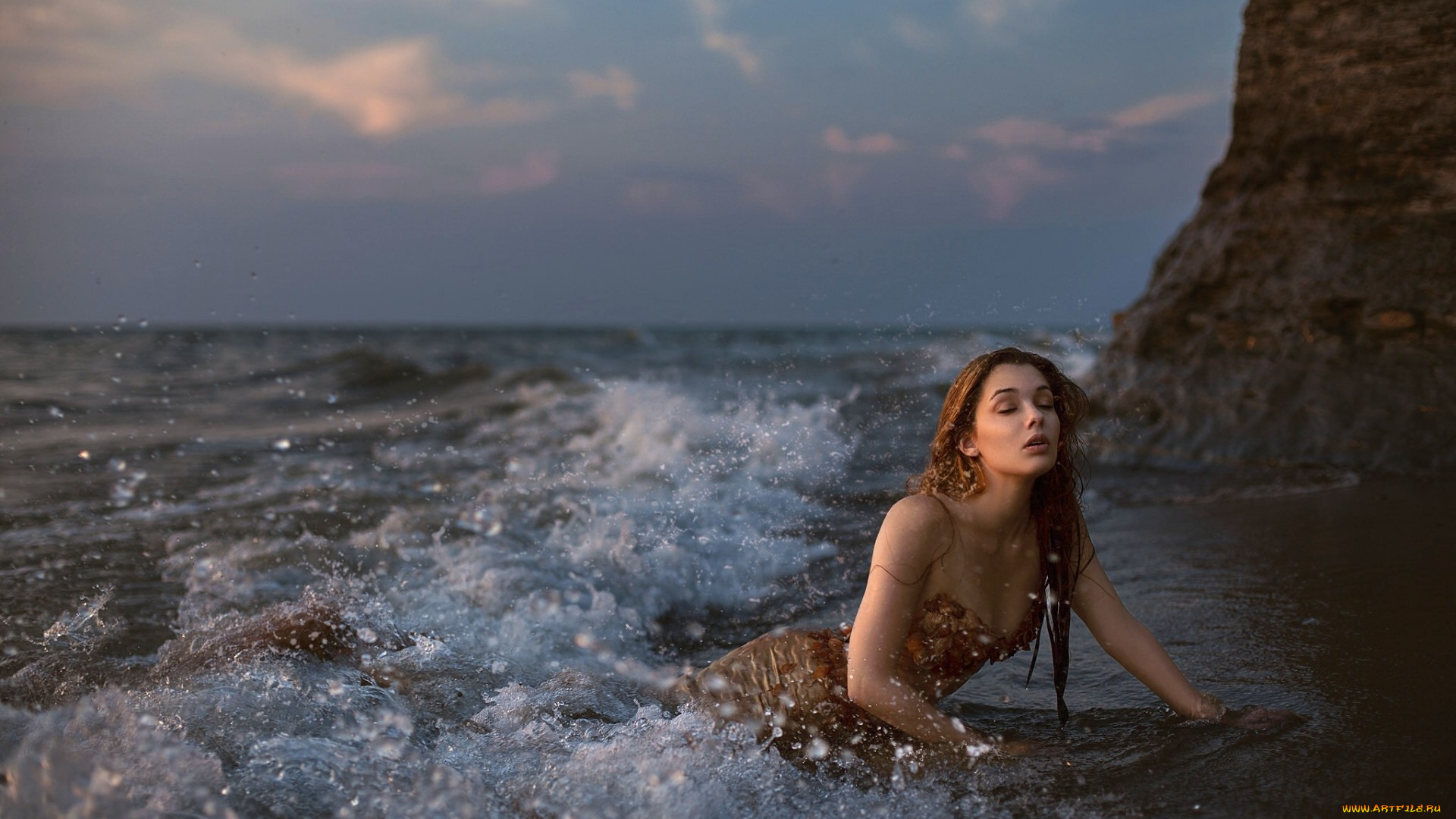 девушки, -unsort, , креатив, брызги, волна, океан, море, русалка