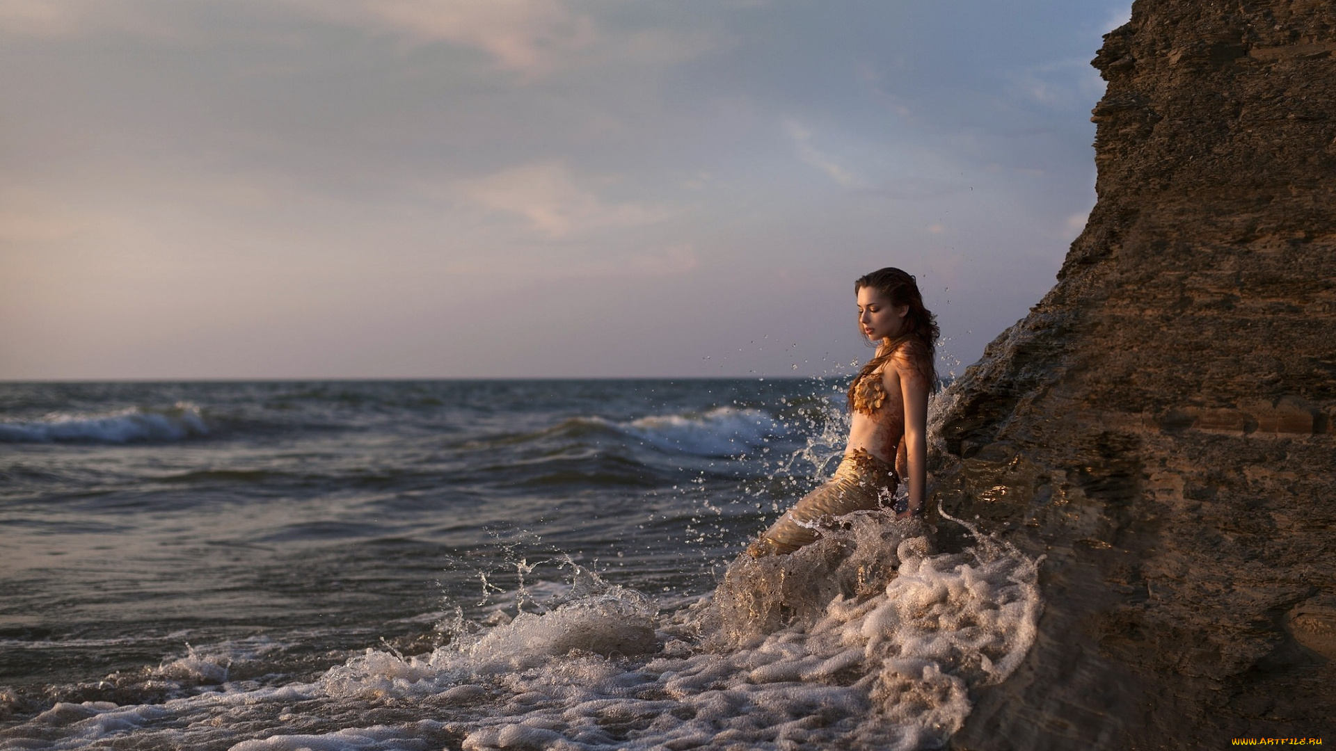 девушки, -unsort, , креатив, русалка, море, океан, скала