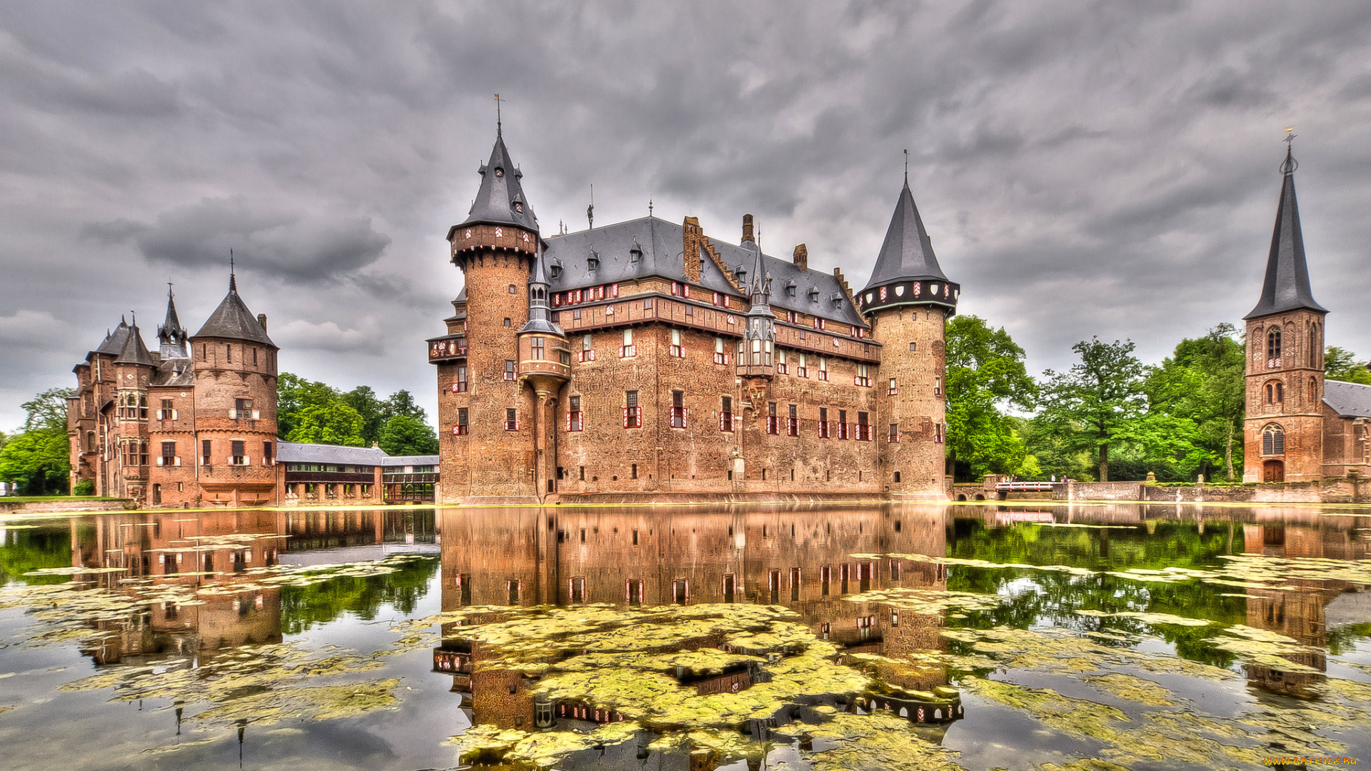 города, -, дворцы, , замки, , крепости, замок, пруд, парк