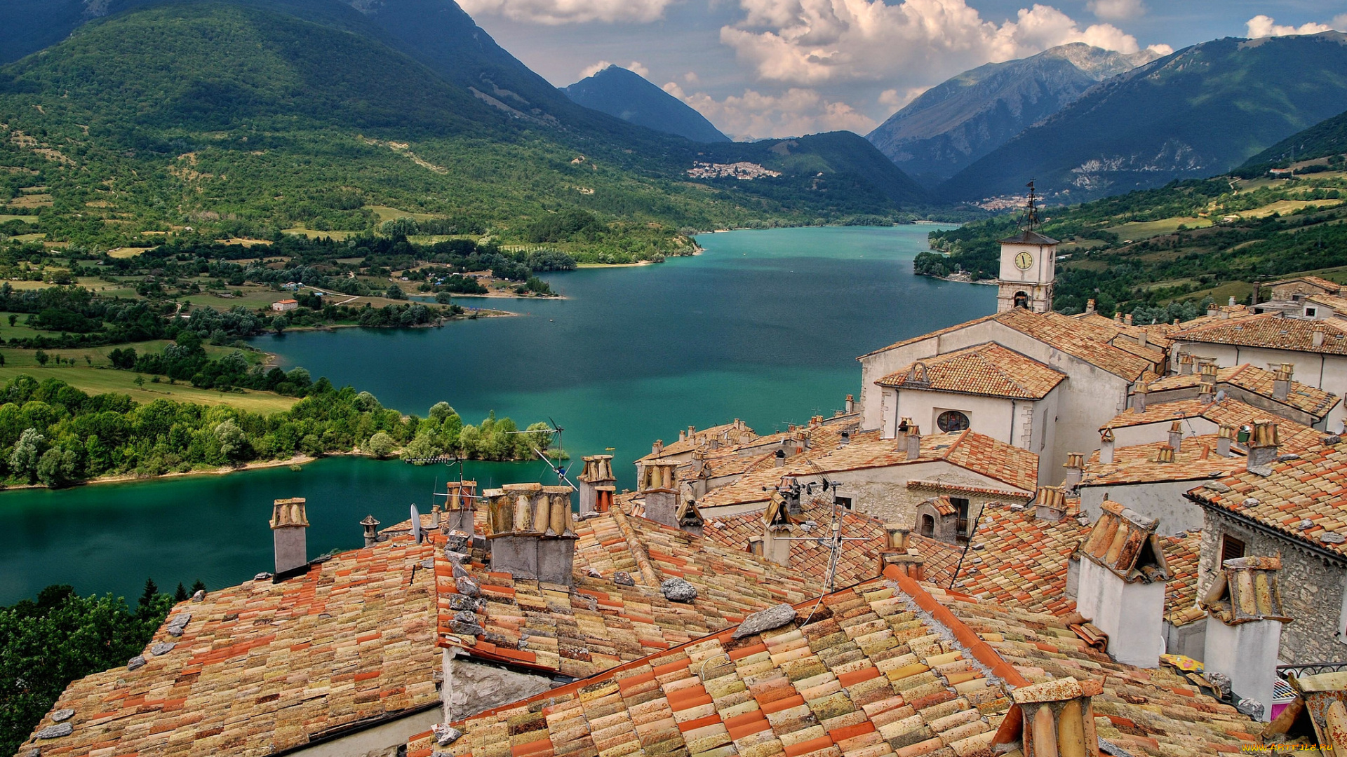 города, -, пейзажи, гора, город, пейзаж, озеро