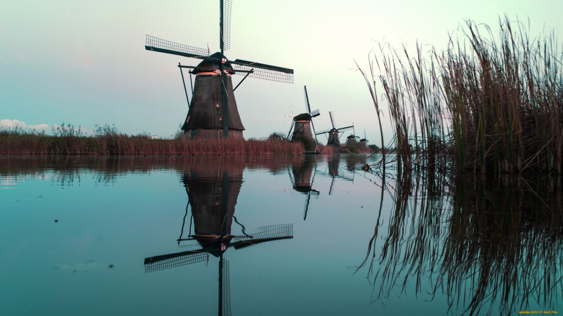 разное, мельницы, netherland, water, reflection
