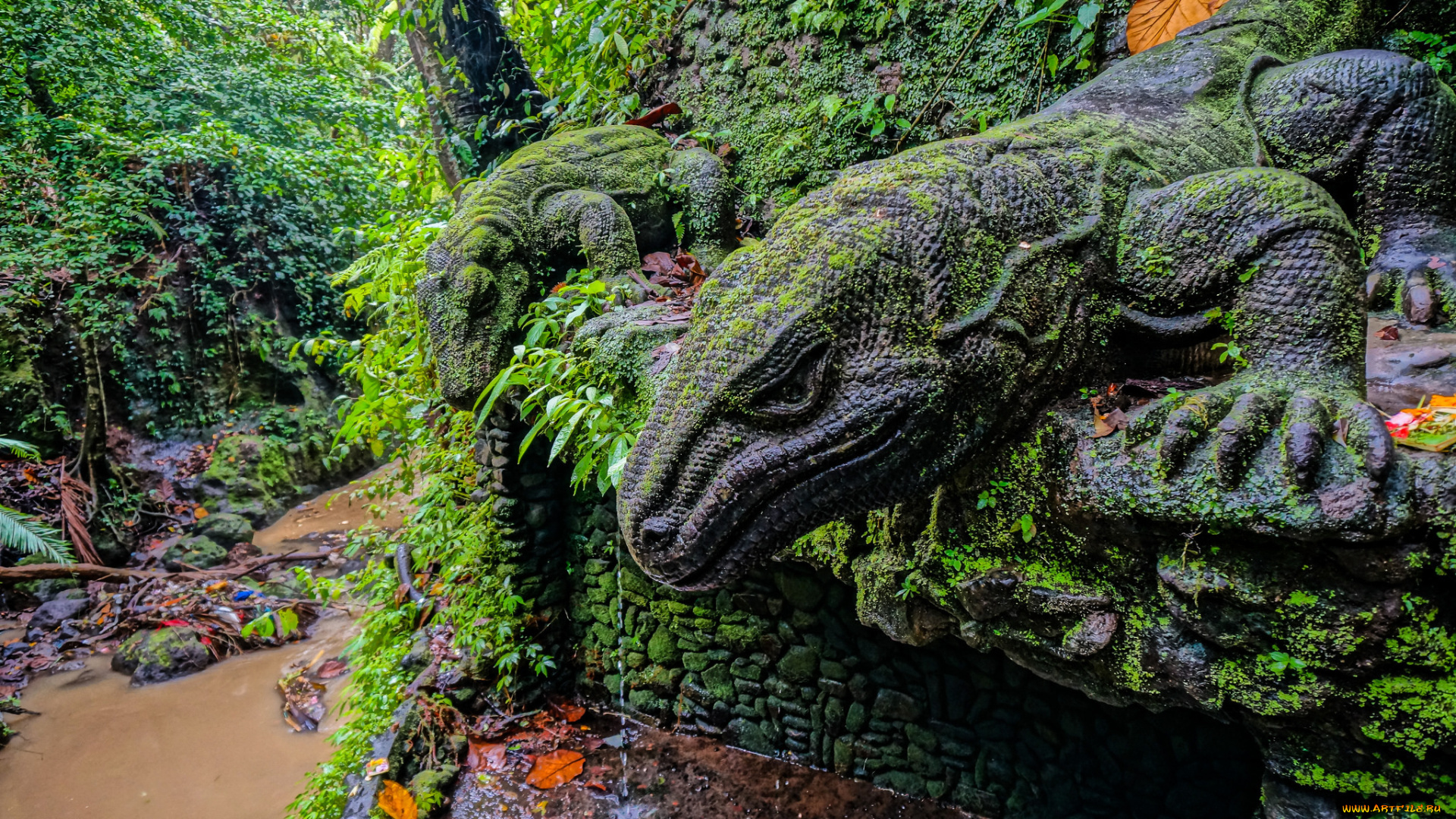 разное, садовые, и, парковые, скульптуры, ubud, monkey, forest, bali, indonesia, statue, of, a, komodo, dragon, убуд, бали, индонезия, обезьяний, лес, заповедник, статуи, река