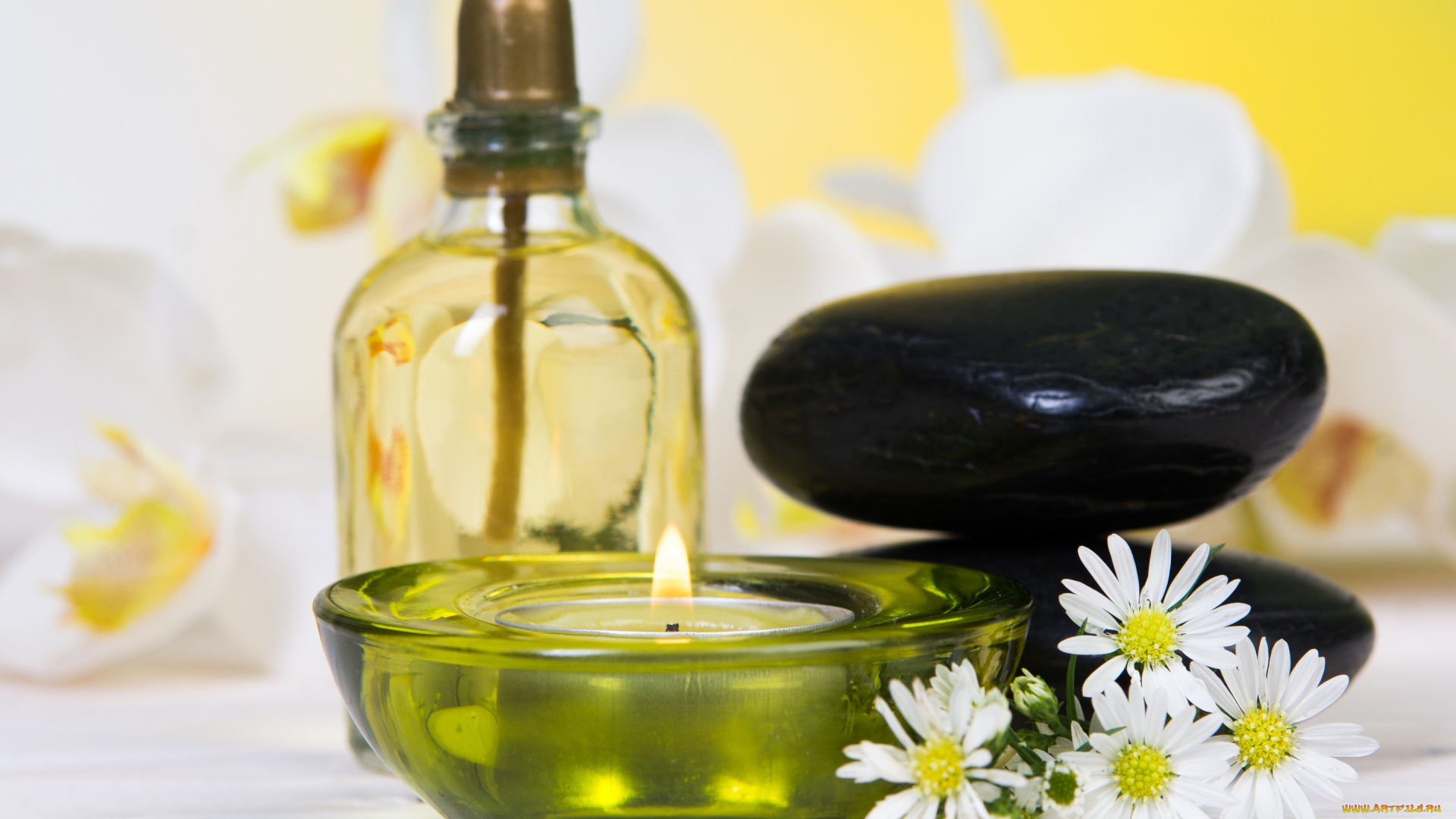 разное, свечи, камни, спа, candles, relax, масло, ромашки, wellness, still, life, spa