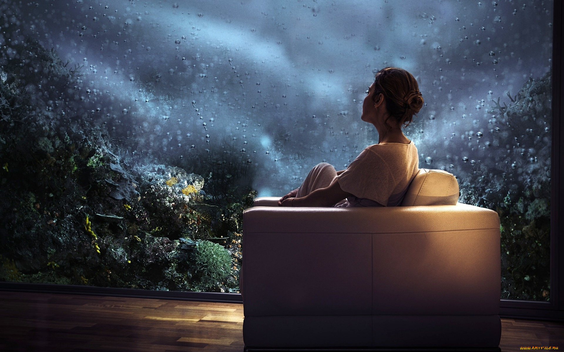 девушки, -unsort, , брюнетки, , шатенки, настроение, кресло, девушка, аквариум