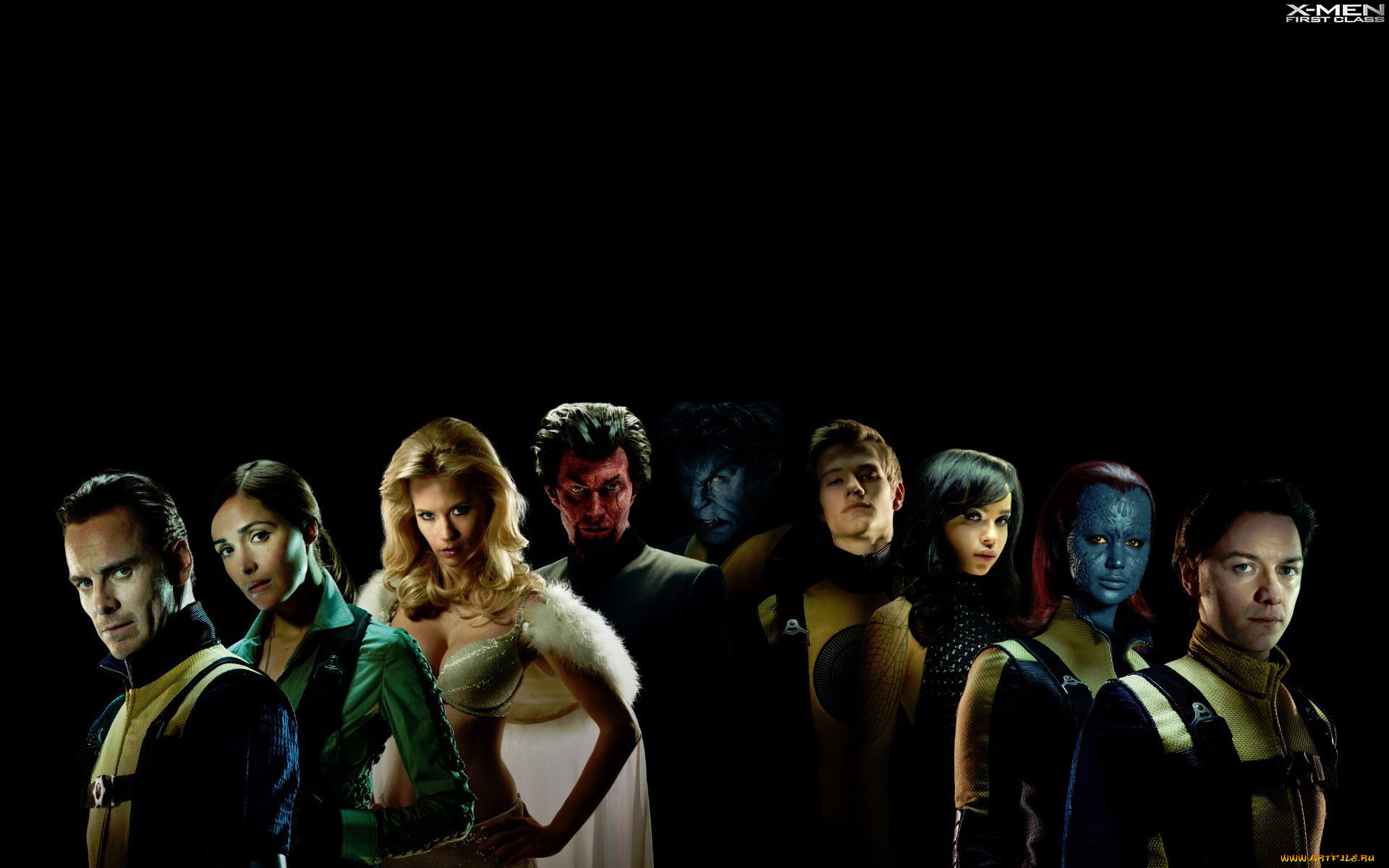 x-men, , first, class, кино, фильмы, moira, mactaggert, rose, byrne, james, mcavoy, charles, xavier, mystique, jennifer, lawrence, january, jones, emma, frost, черный, фон, супергерои, magneto, michael, fassbender