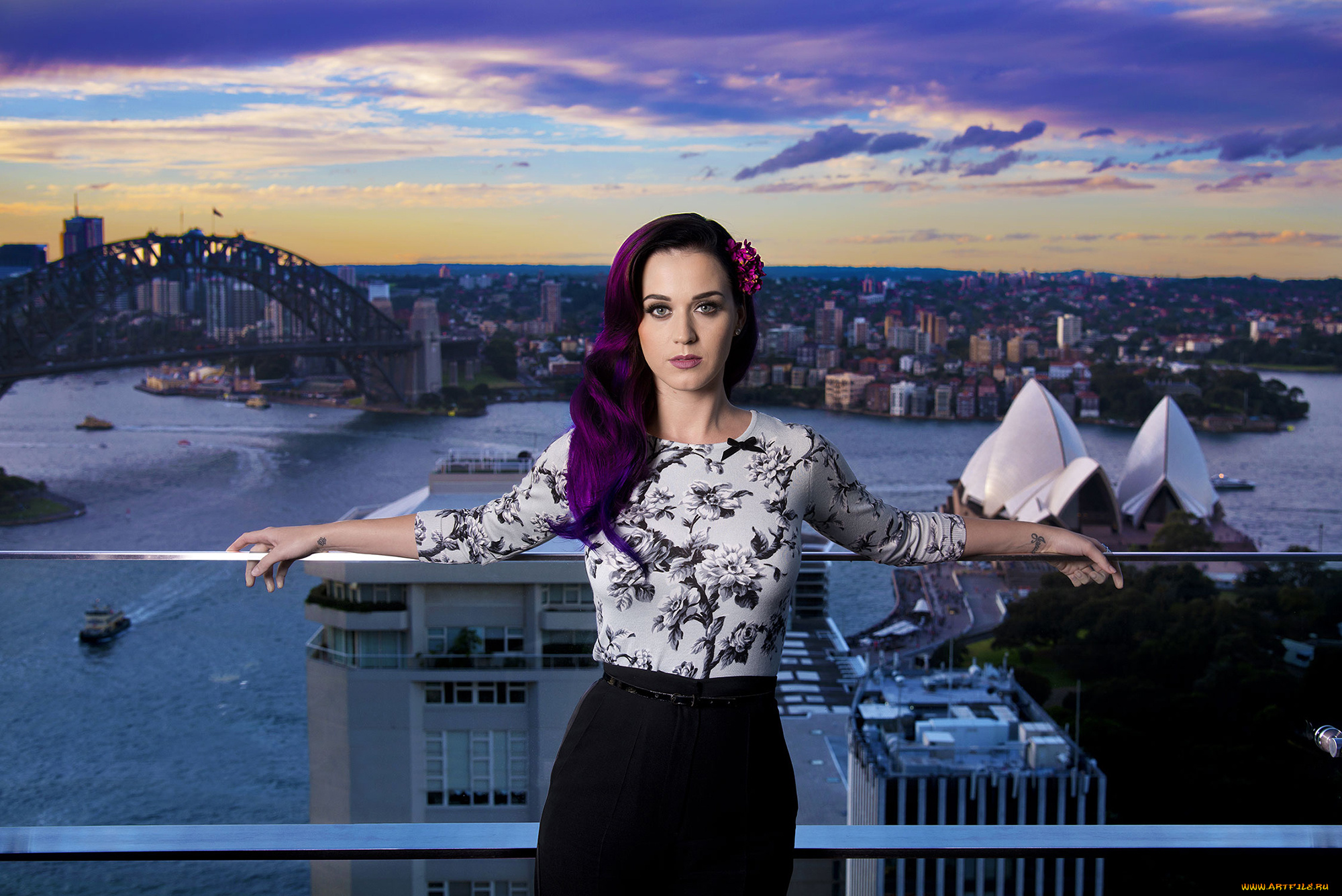 музыка, katy, perry, кэти, перри, katy, perry, модель, певица, прическа, макияж, блузка, юбка, фотограф, kristian, dowling, город, сидней, река, мост, закат