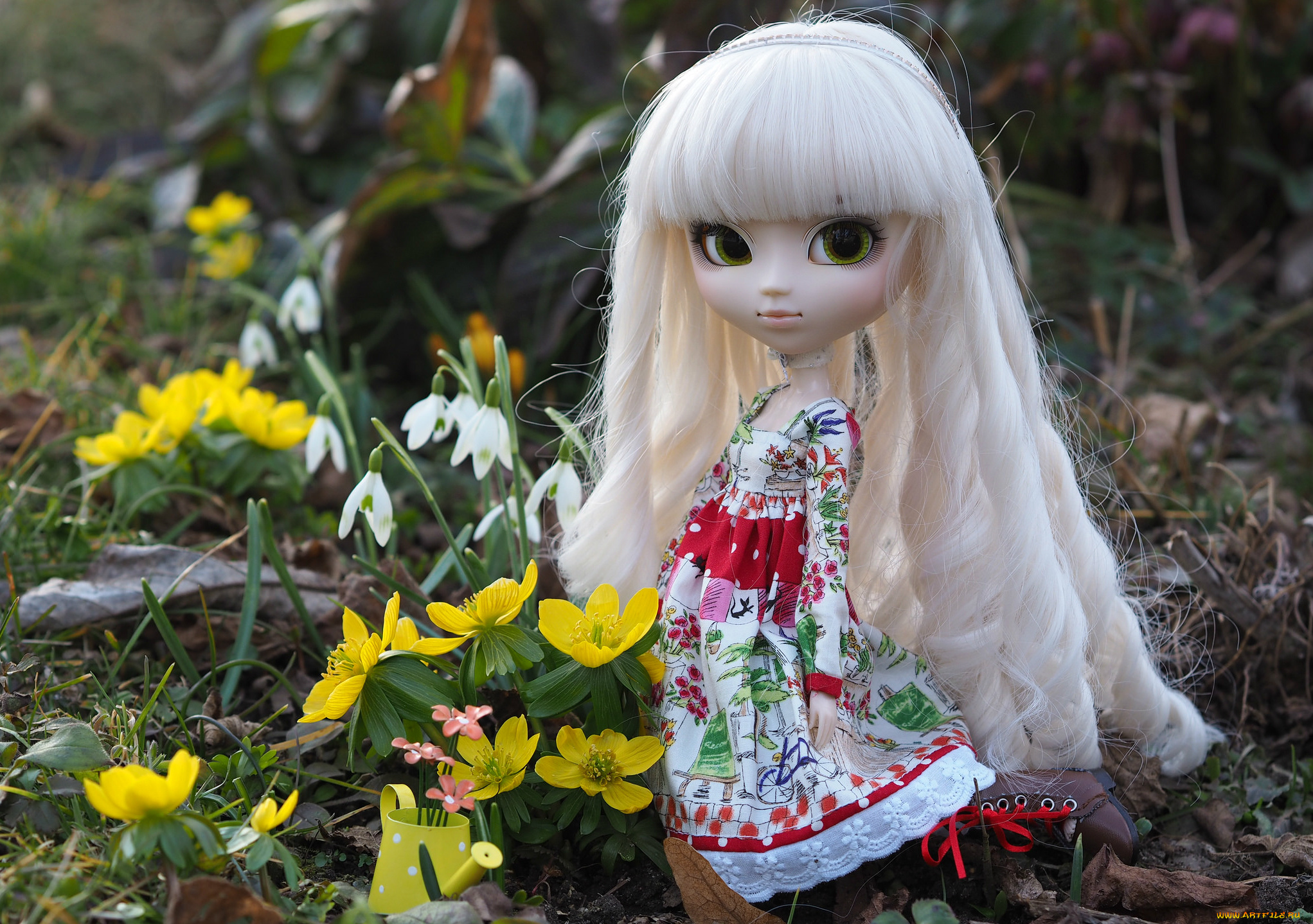 разное, игрушки, кукла, волосы, локоны, цветы, игрушка, платье, подснежники