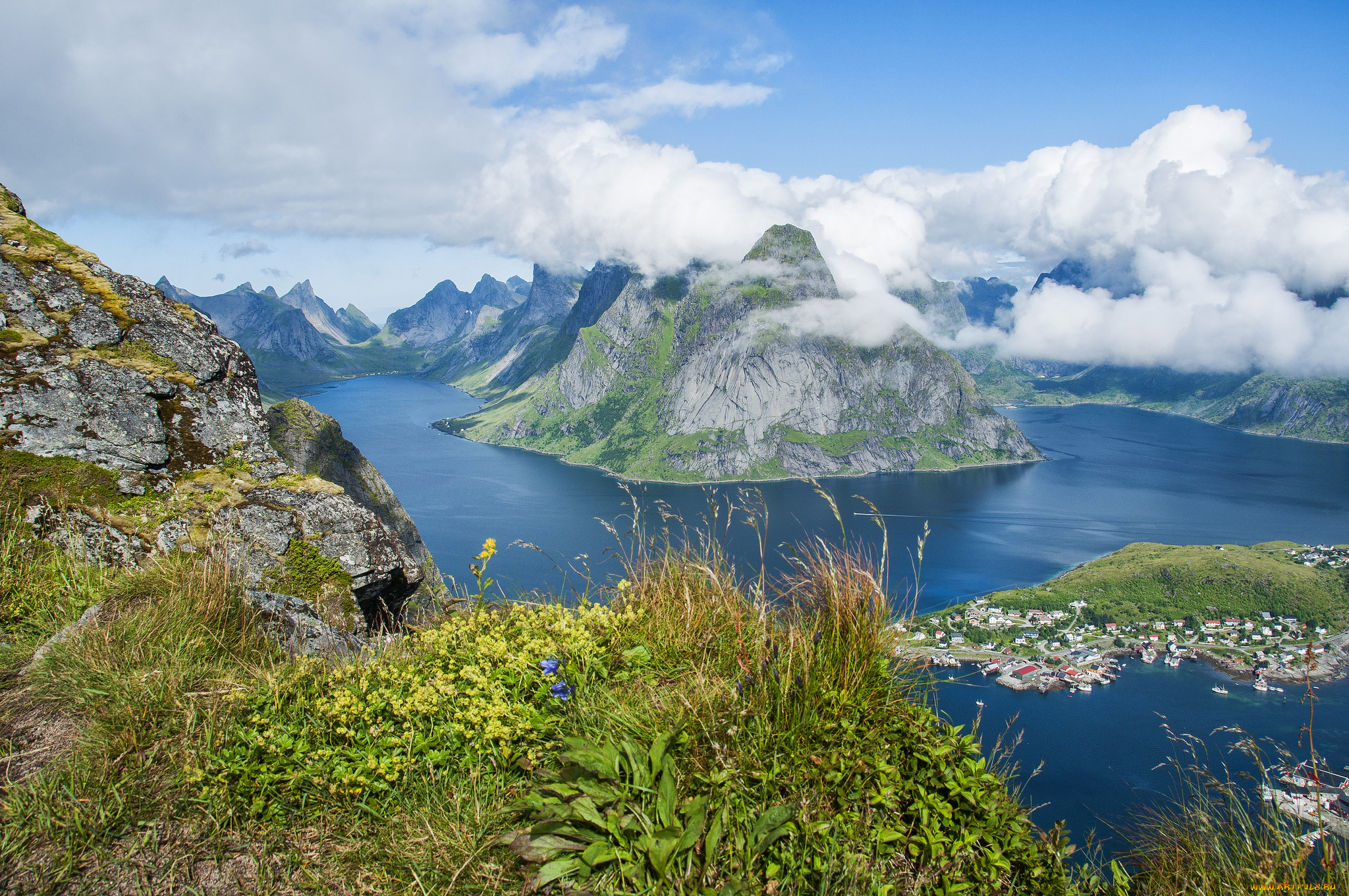 города, -, пейзажи, городок, залив, горы, море