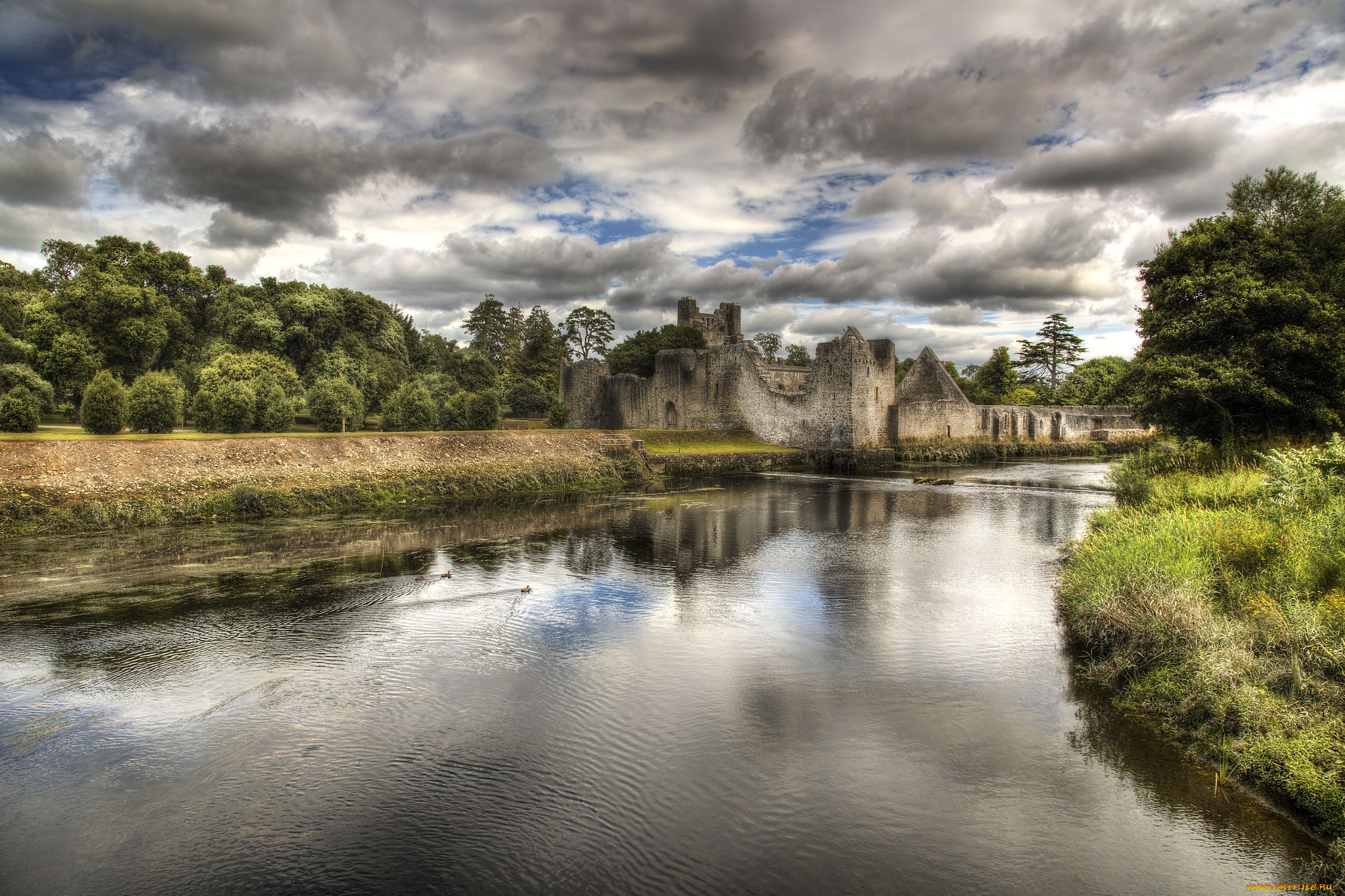 города, -, пейзажи, форпост, река, лес