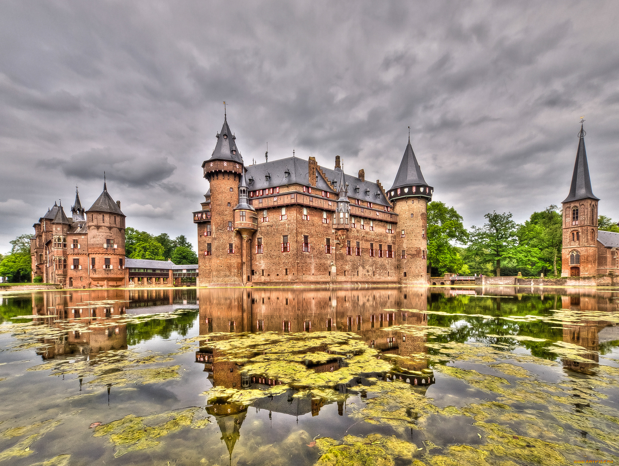 города, -, дворцы, , замки, , крепости, замок, пруд, парк