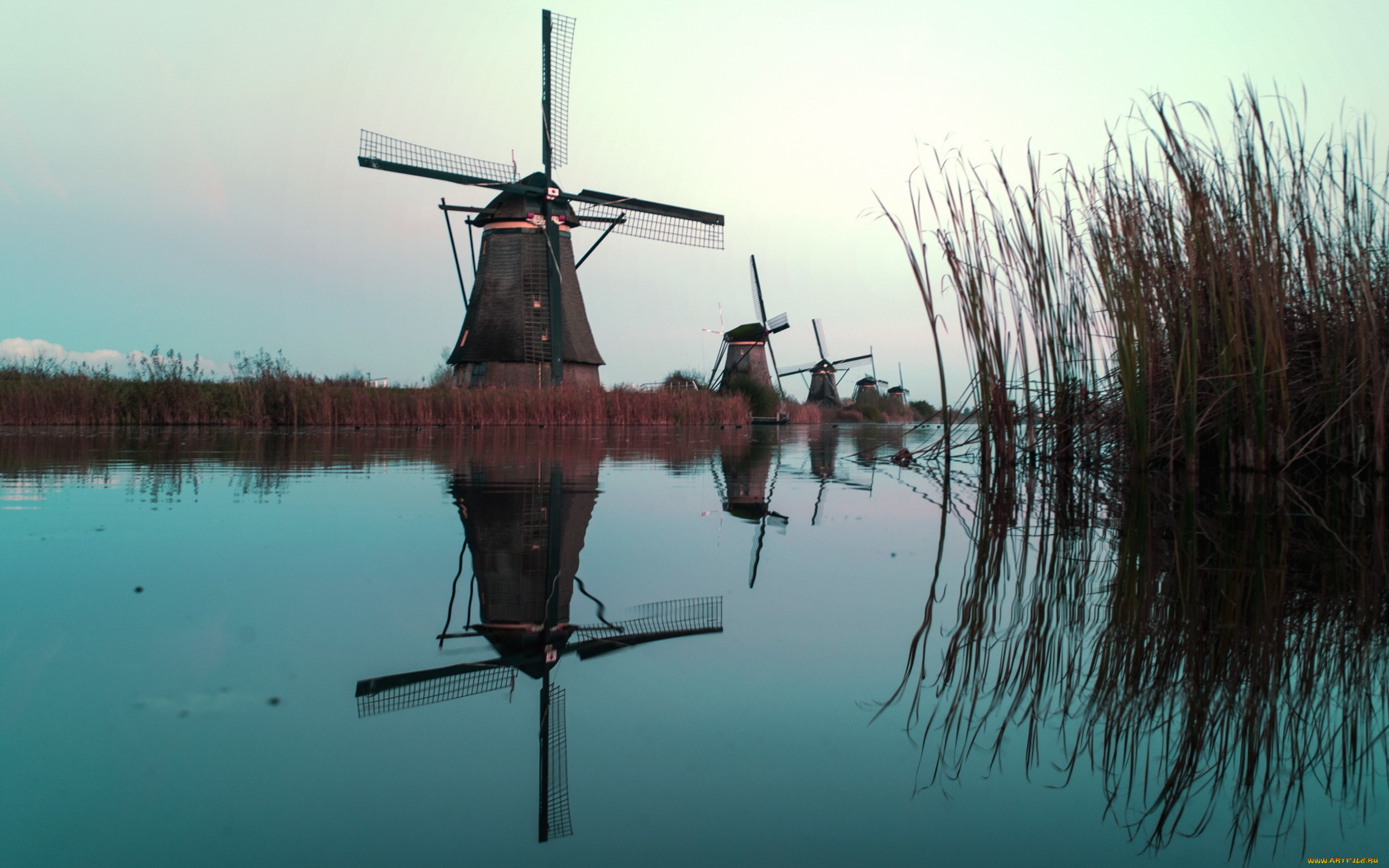 разное, мельницы, netherland, water, reflection