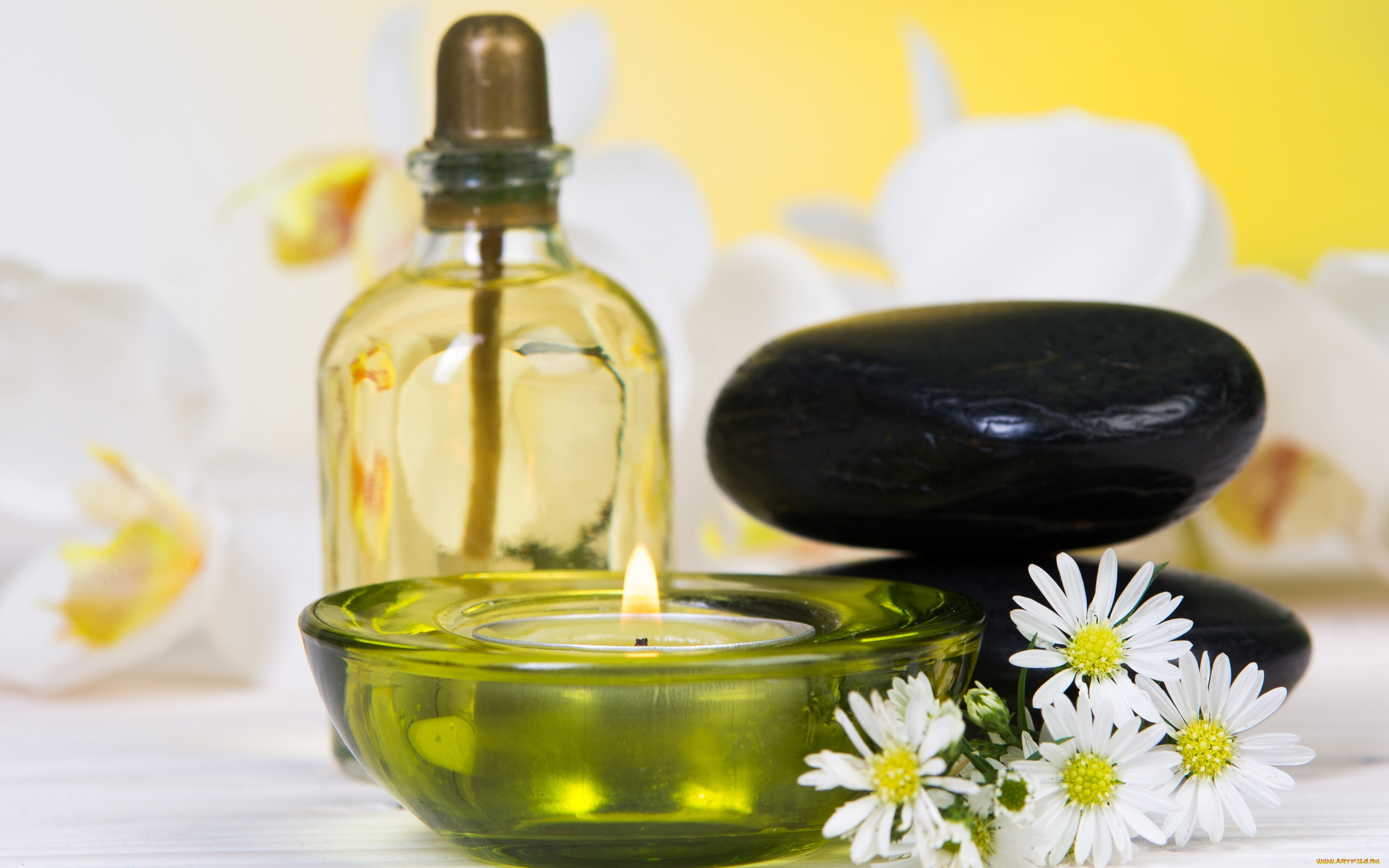 разное, свечи, камни, спа, candles, relax, масло, ромашки, wellness, still, life, spa