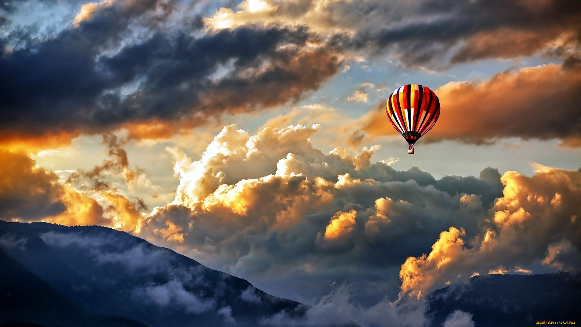 авиация, воздушные, шары, облака, горы, небо