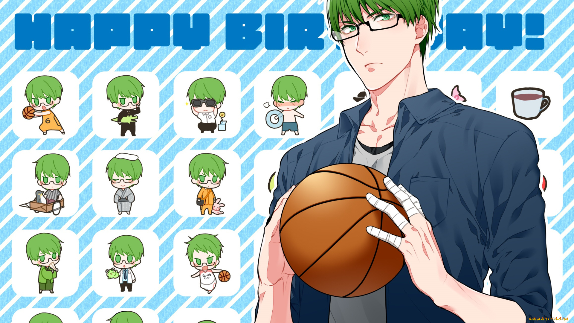 аниме, kuroko, no, baske, midorima, shintarou