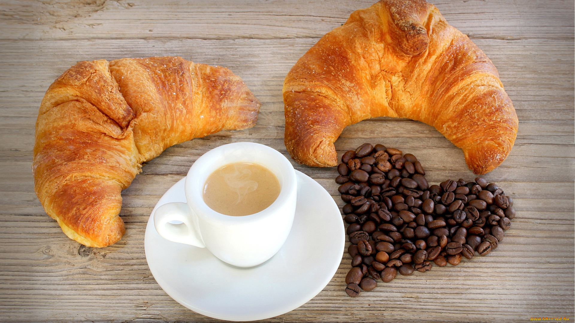 еда, кофе, , кофейные, зёрна, зерна, чашка, круассаны
