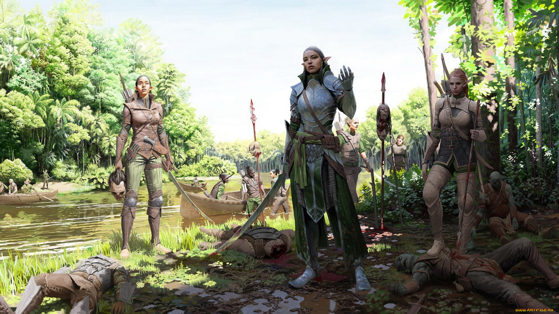 фэнтези, эльфы, эльф, победа, оружие, смерть, река