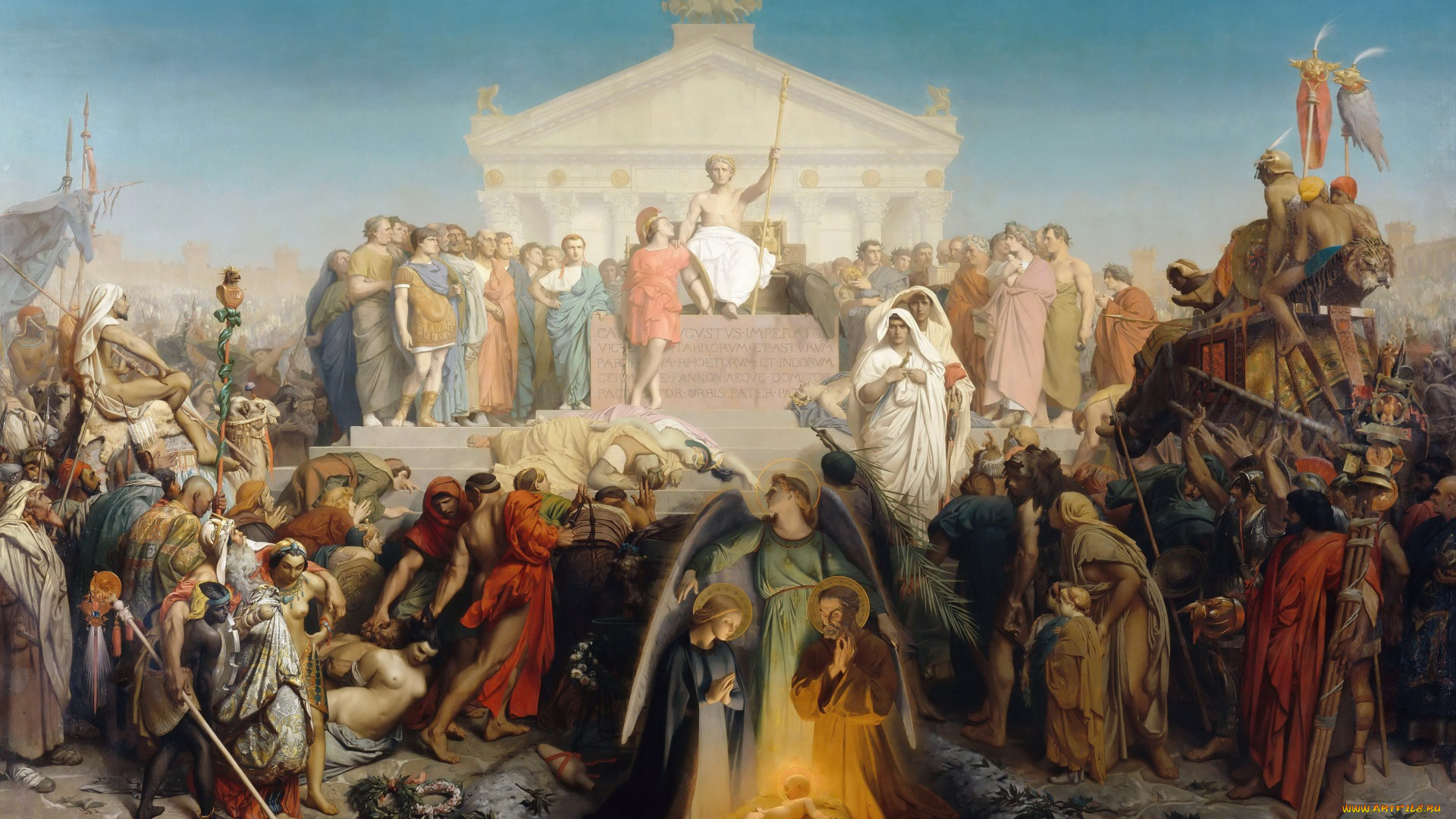 рисованное, живопись, аллегория, картина, рождение, христа, век, августа, жан-леон, жером, мифология