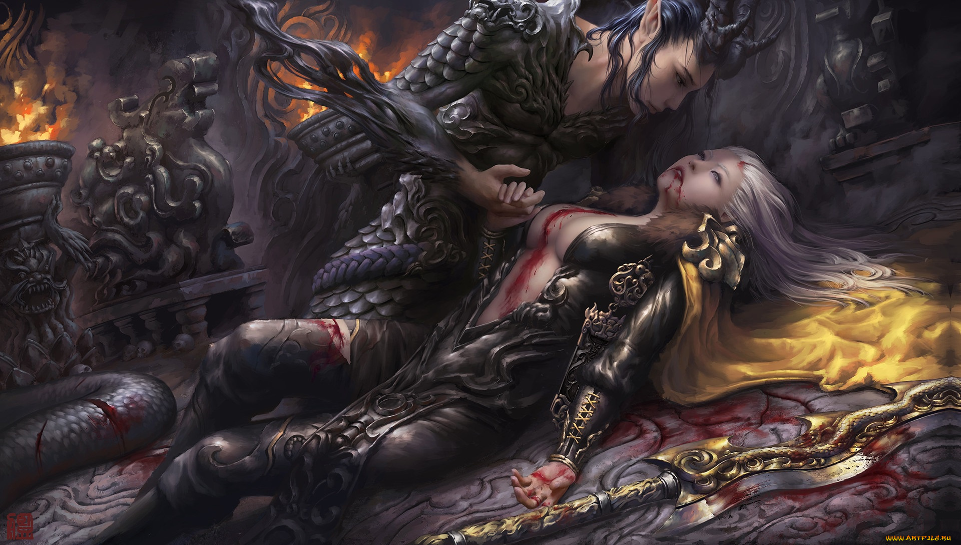 фэнтези, существа, арт, воин, меч, эльф, оружие, девушка