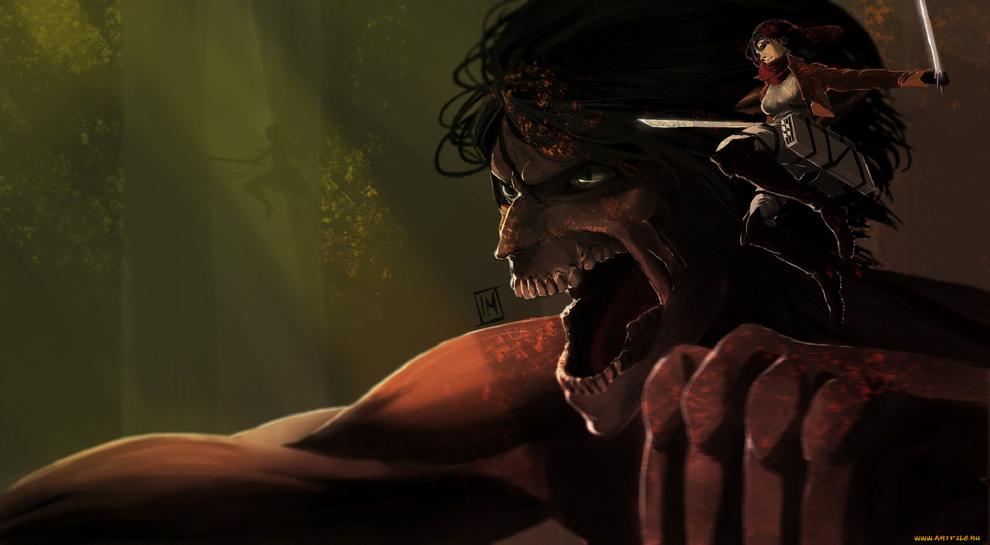 аниме, shingeki, no, kyojin, титан, эрен, микаса