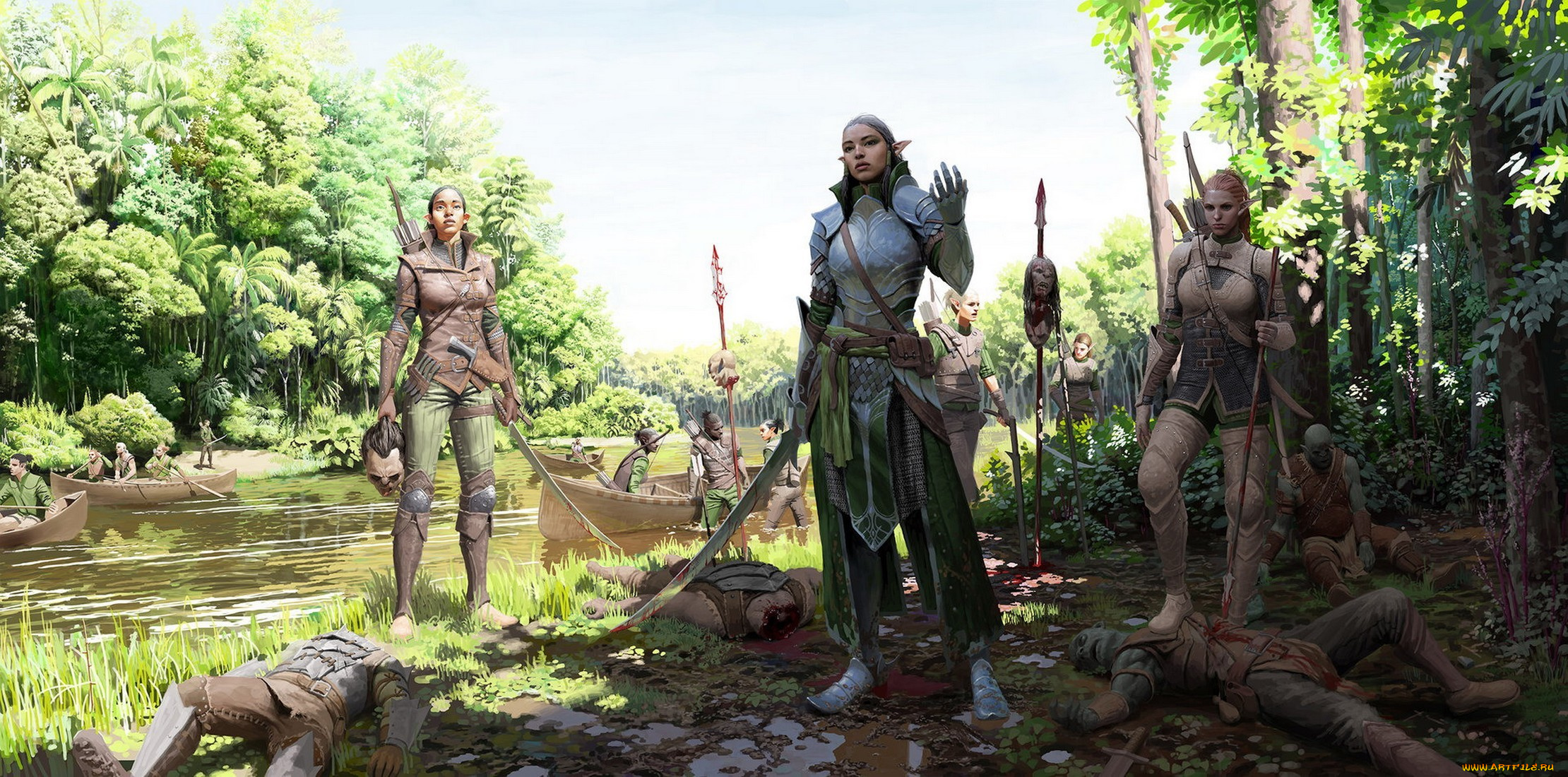 фэнтези, эльфы, эльф, победа, оружие, смерть, река