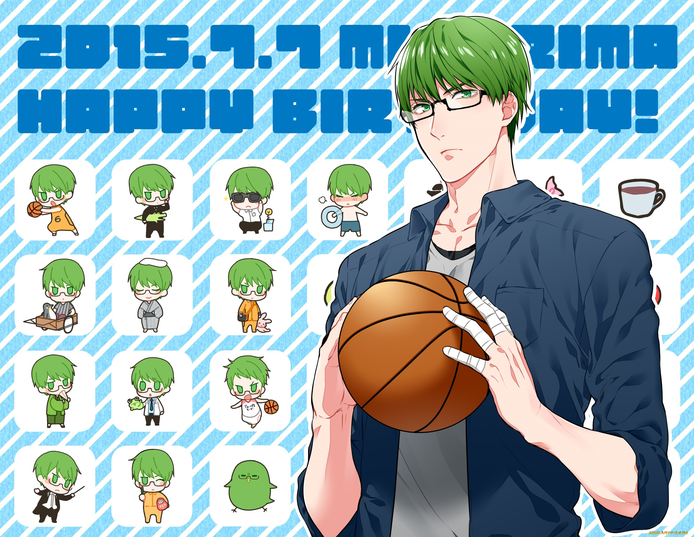 аниме, kuroko, no, baske, midorima, shintarou