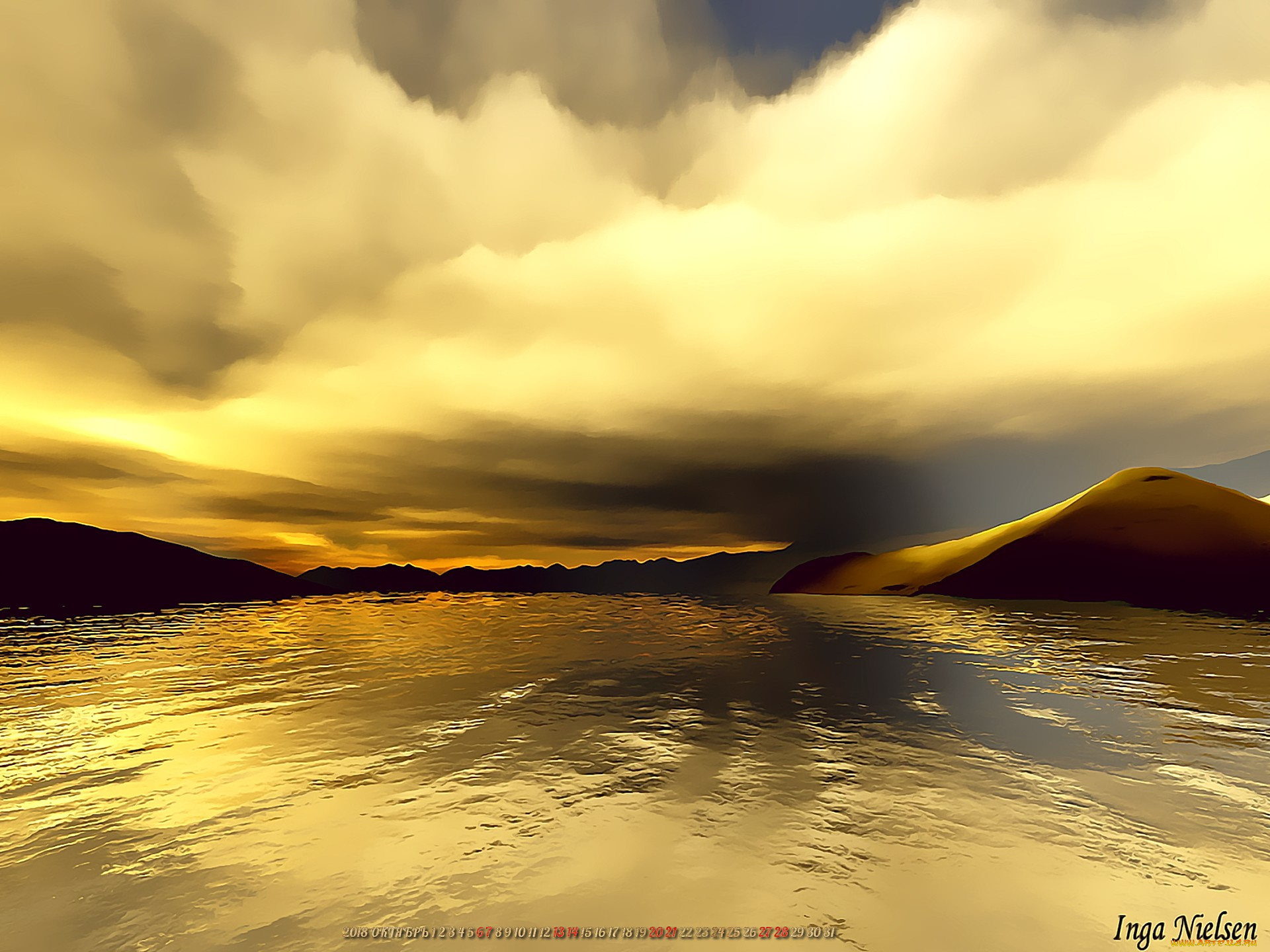 календари, 3д-графика, природа, водоем