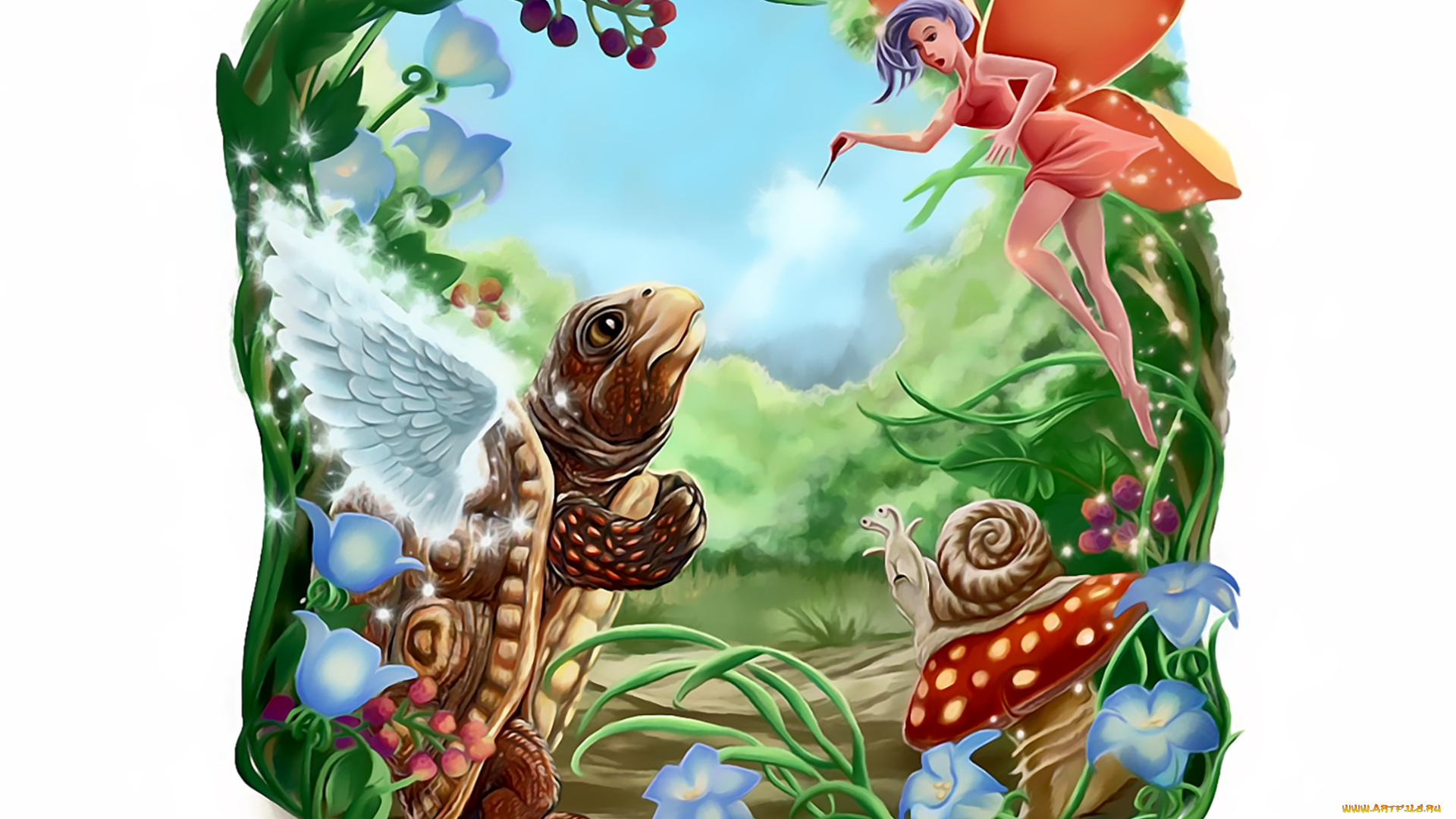 календари, фэнтези, фея, крылья, 2019, calendar, улитка, цветы, существо