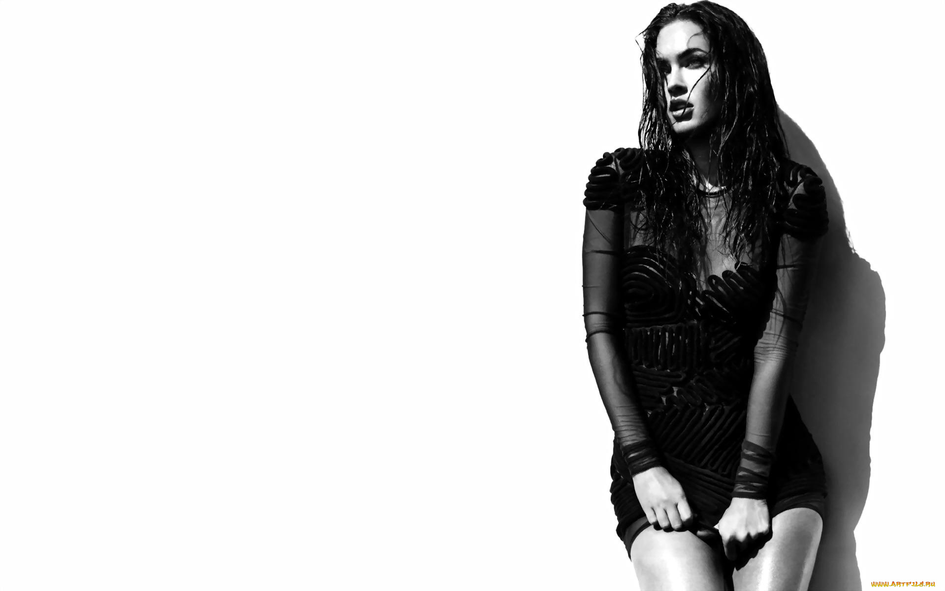 девушки, megan, fox, актриса, платье, черно-белая