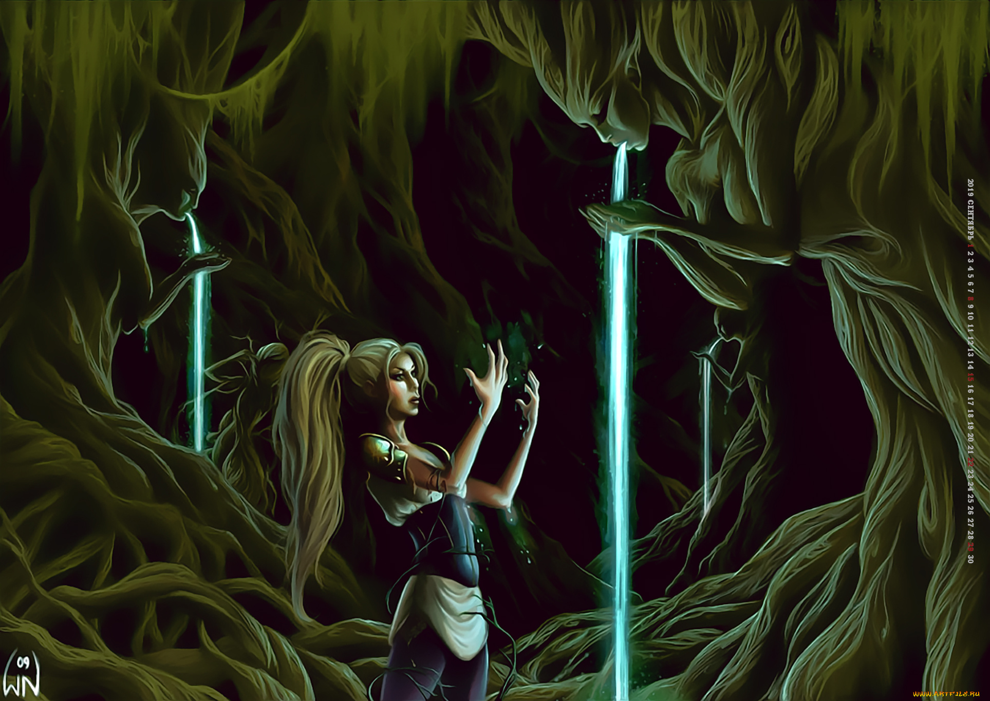 календари, фэнтези, девушка, 2019, calendar, вода, магия