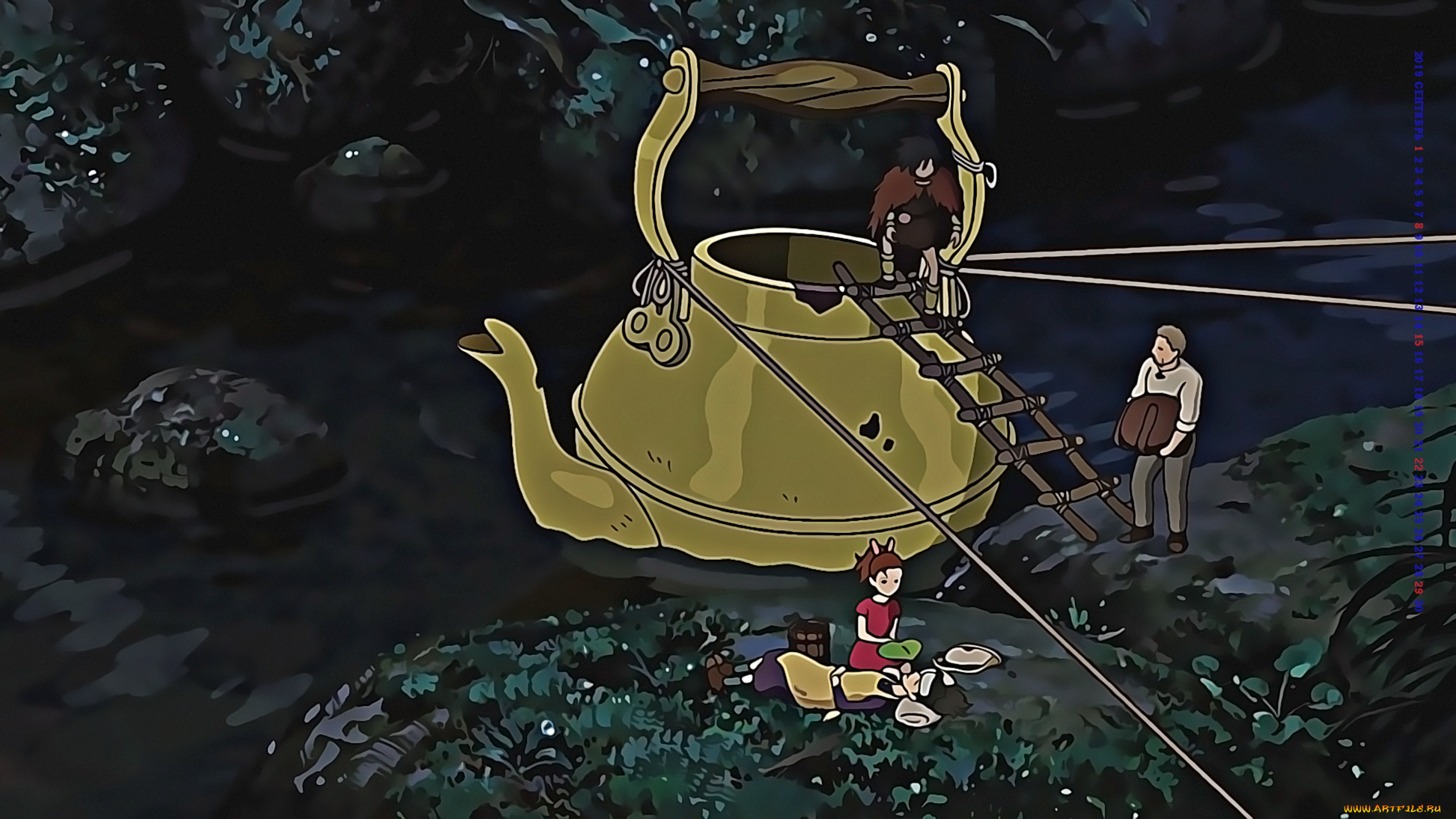 календари, аниме, чайник, мужчина, девочка, камень, 2019, calendar, большой, маленькая, водоем