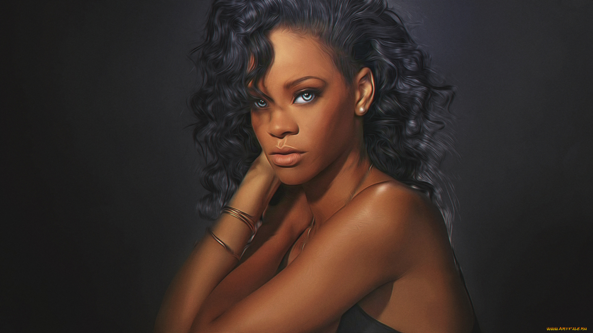 rihanna, рисованное, люди, девушка, модель, певица, лицо, портрет, мулатка, взгляд, макияж, причёска, красотка, темнокожая