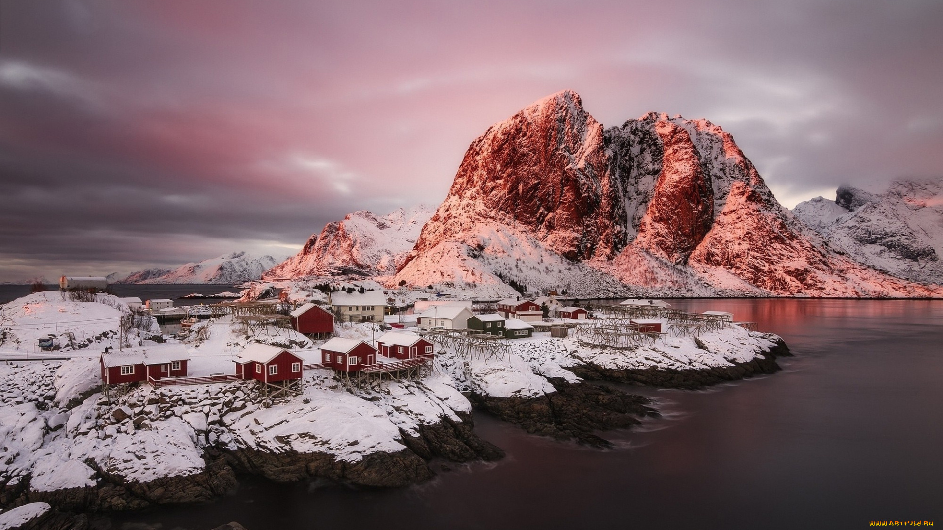 города, лофотенские, острова, , норвегия, горы, фьорд, дома
