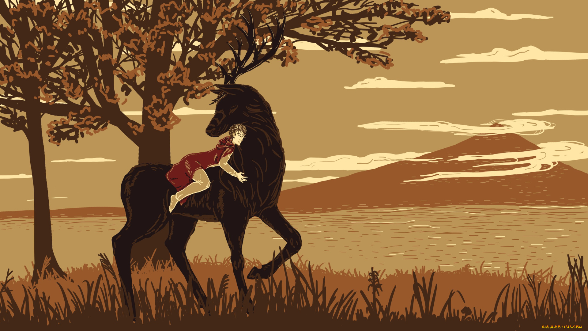 рисованное, кино, , мультфильмы, олень, парень, мантия