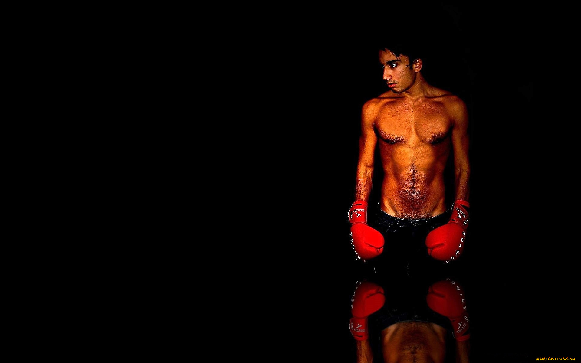 мужчины, -unsort, боксерские, перчатки, отражение