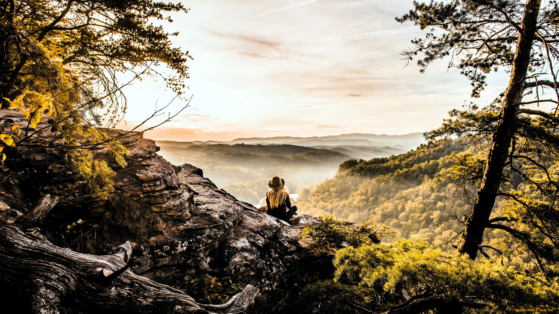девушки, -, блондинки, , светловолосые, блондинка, шляпа, природа, горы, осень, лес