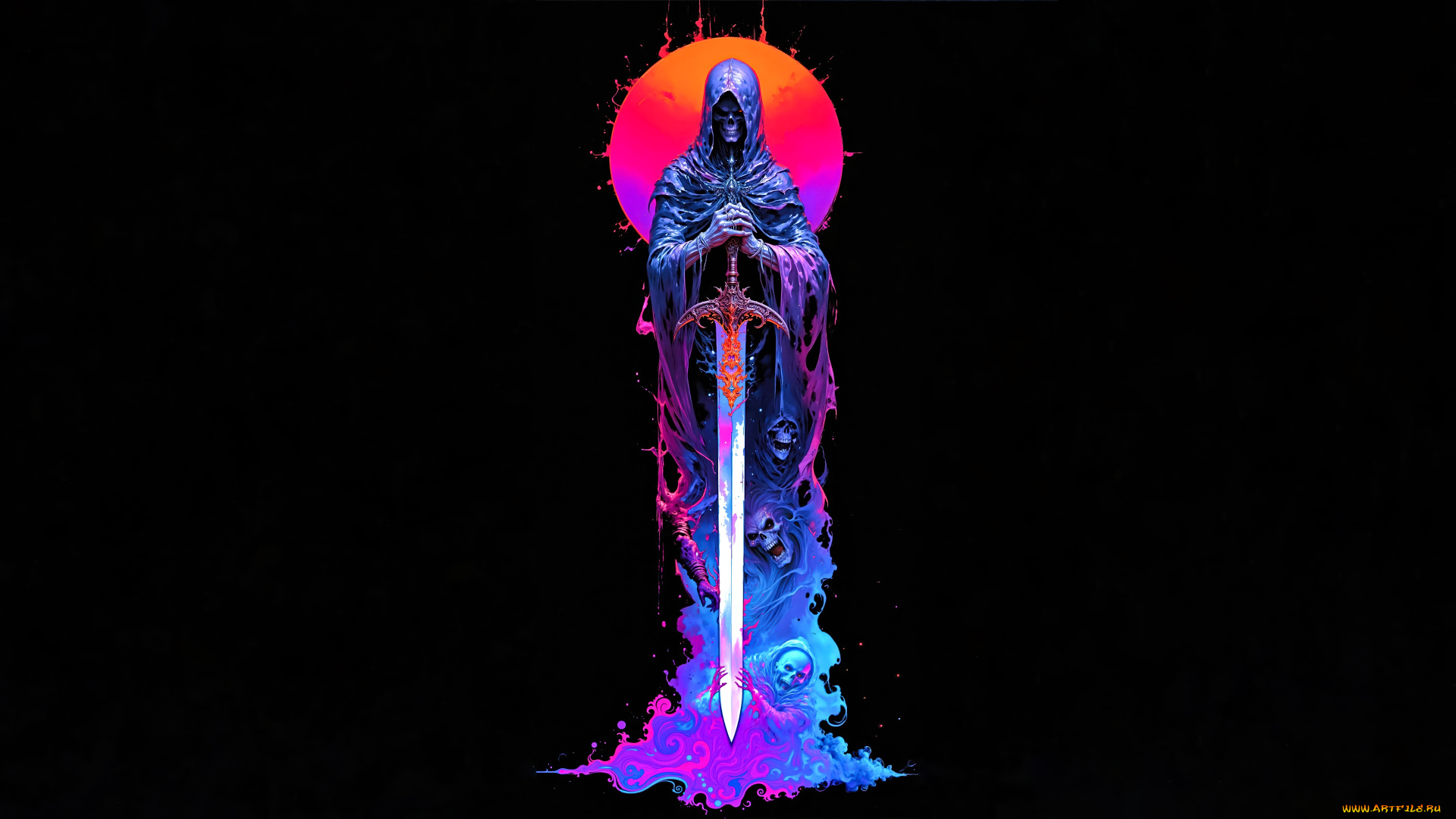 фэнтези, нежить, смерть, плащ, меч, черепа