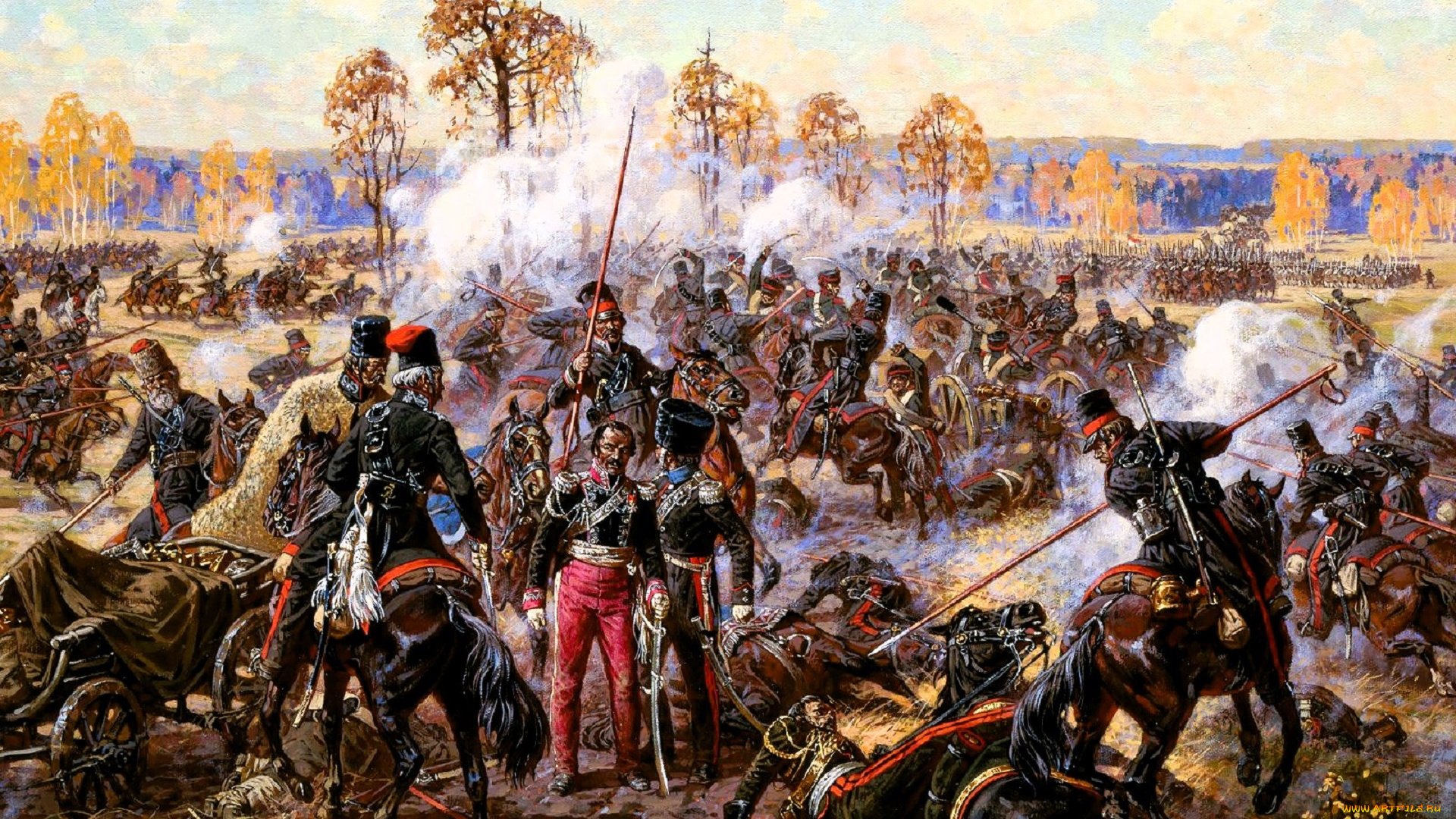 рисованное, александр, аверьянов, война, отряд, пленники, деревья, осень