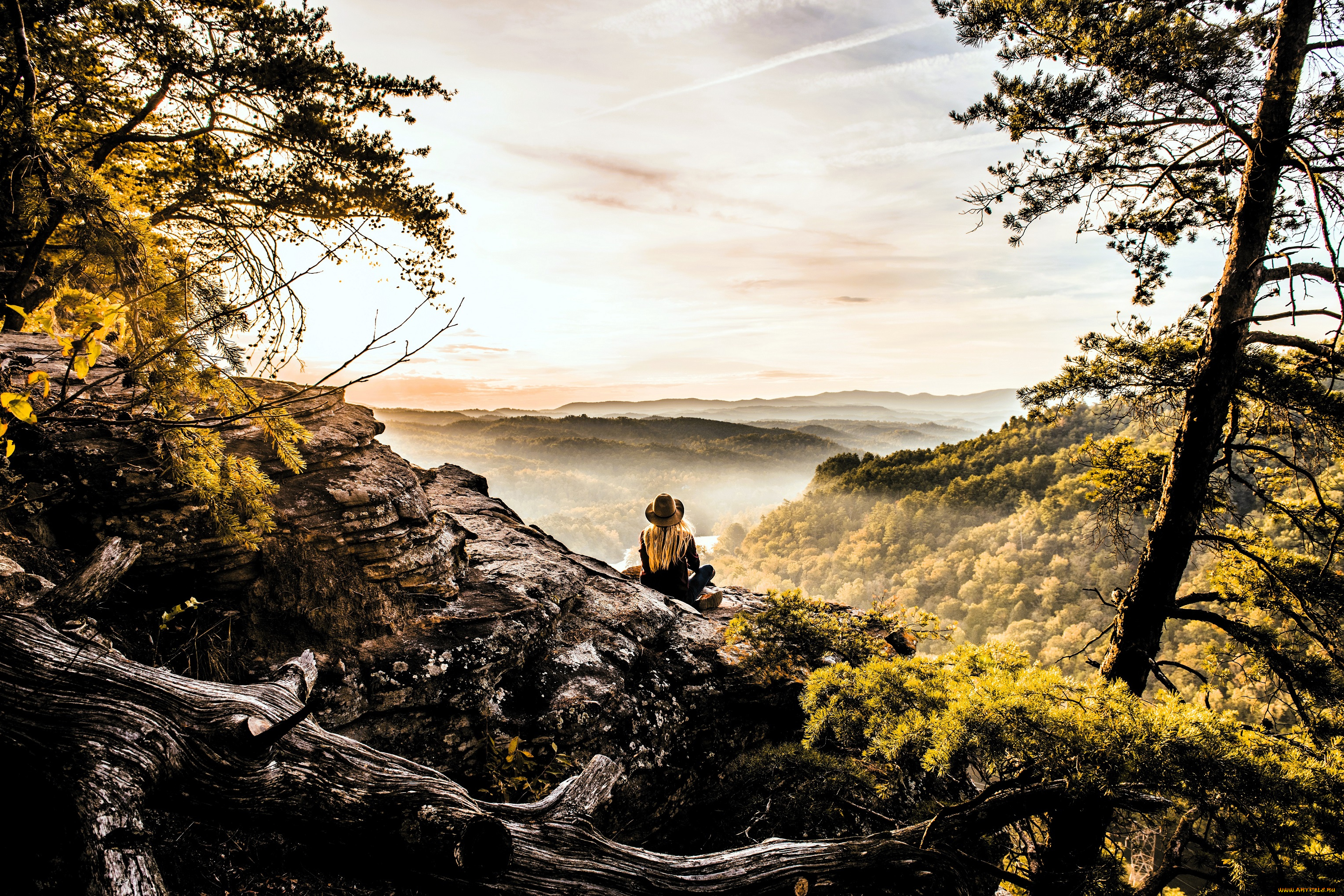 девушки, -, блондинки, , светловолосые, блондинка, шляпа, природа, горы, осень, лес