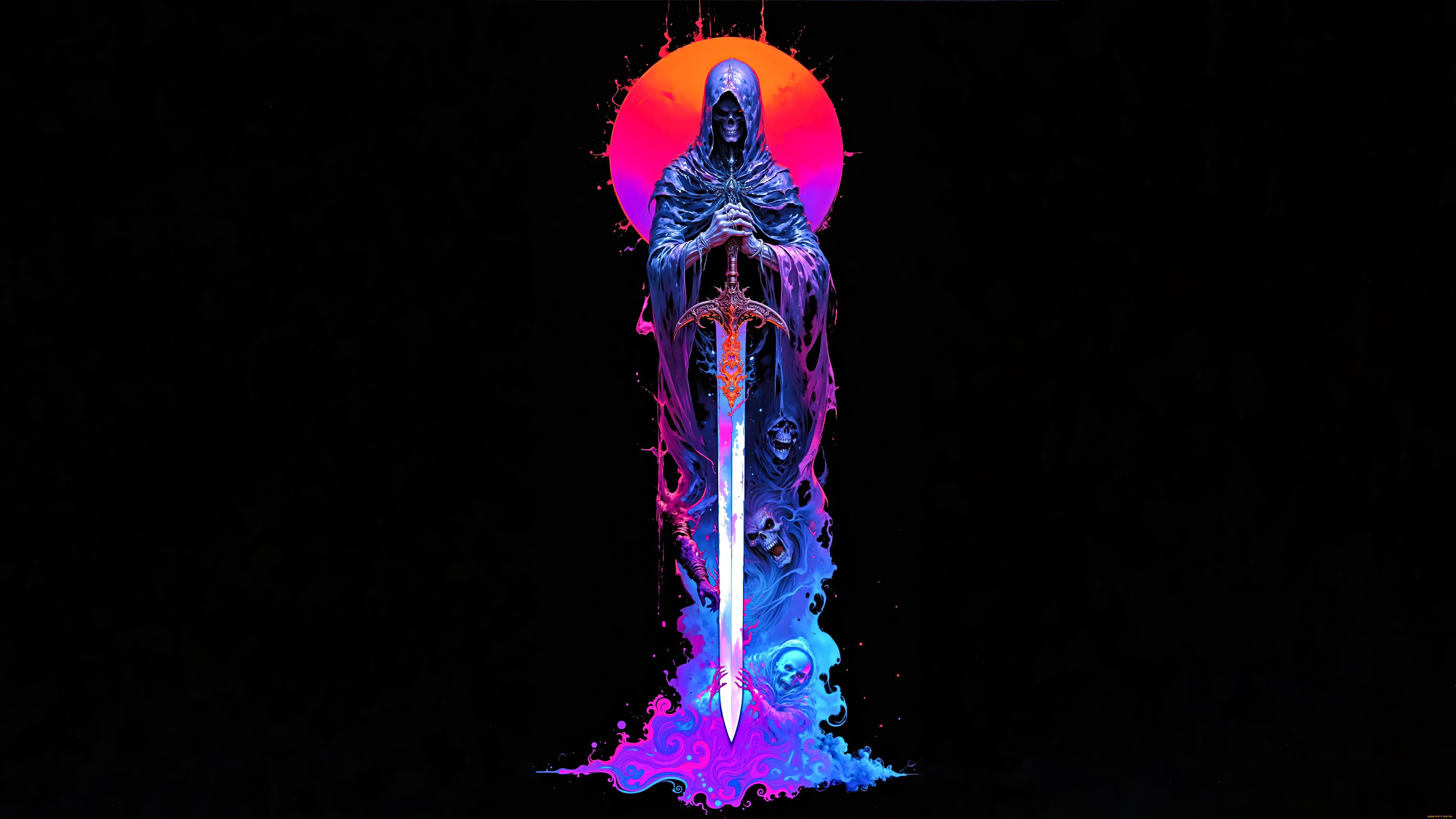 фэнтези, нежить, смерть, плащ, меч, черепа